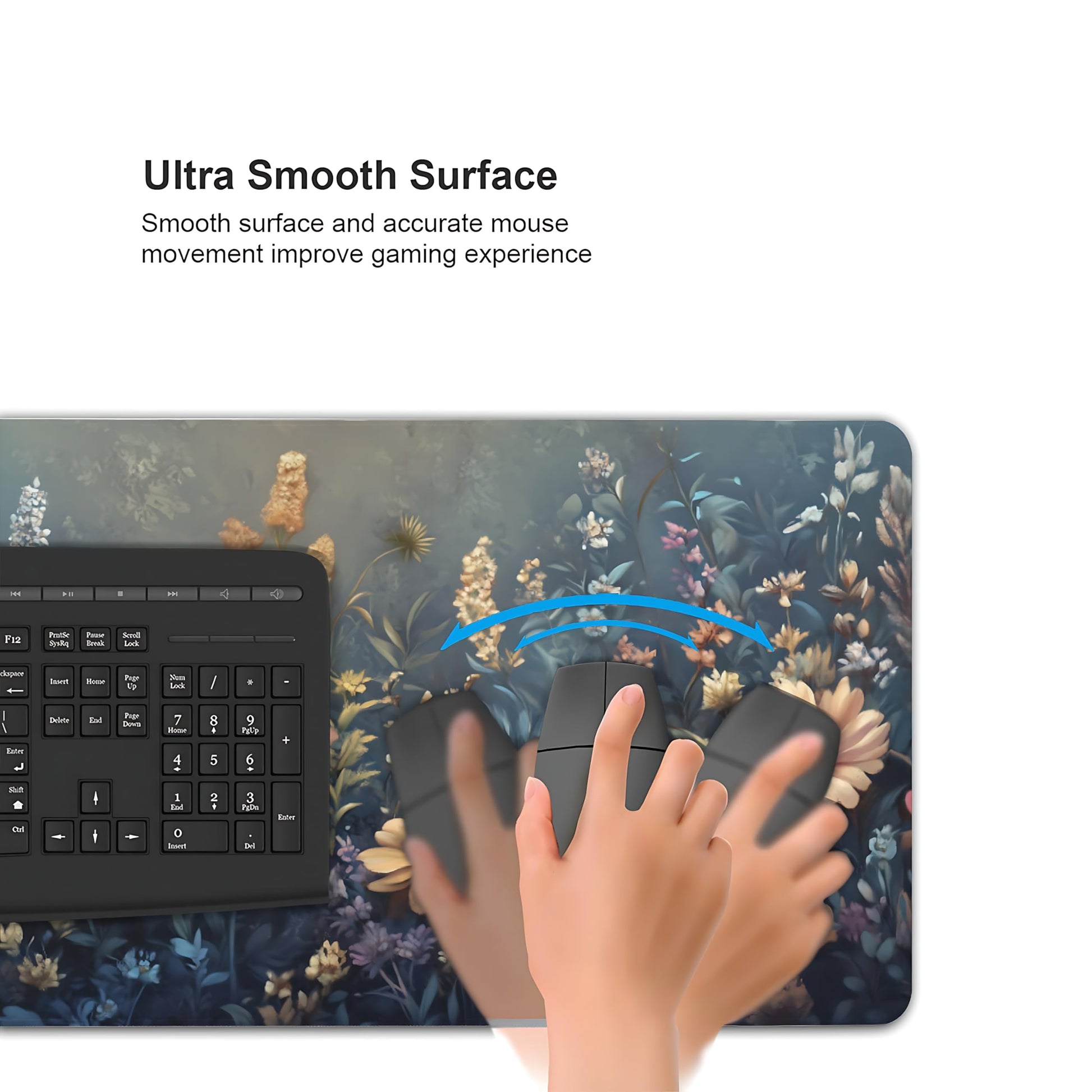 Floral Aesthetic Wildflower Gaming Mouse Pad, Morandi Vintage Botanical Desk Mat with Anti-Slip