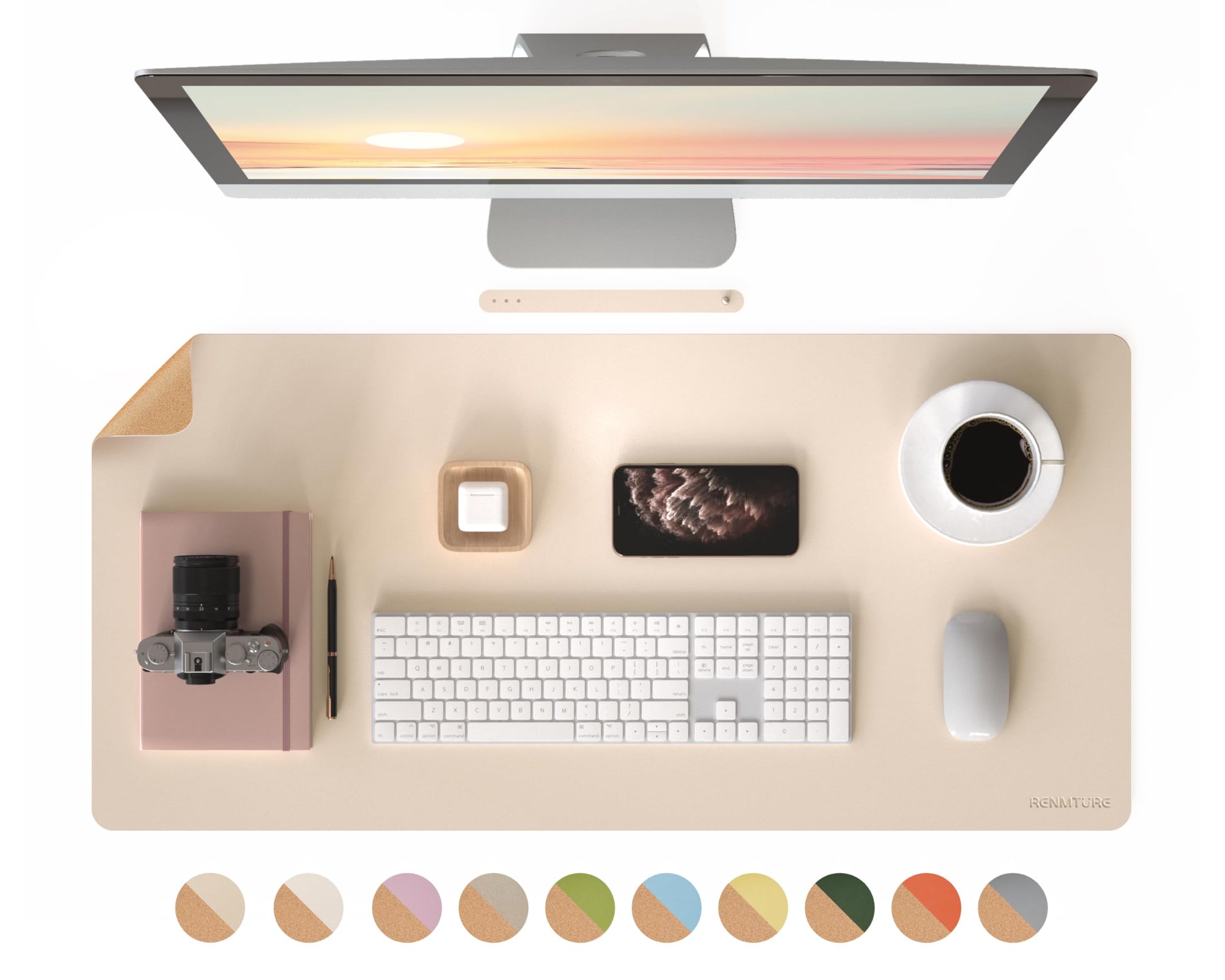 RENMTURE Desk Pad, Cork & PU Leather Desk Mat, Large Mouse pad, Non-Slip Desk Protector and