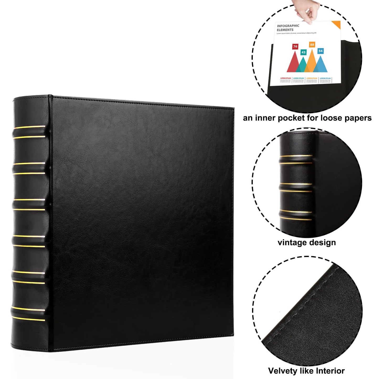 LETVPVOW Vintage Hardback 3 Ring Binder 2 Inch, Professional Leather Binders 2 Inch D Ring, Holds
