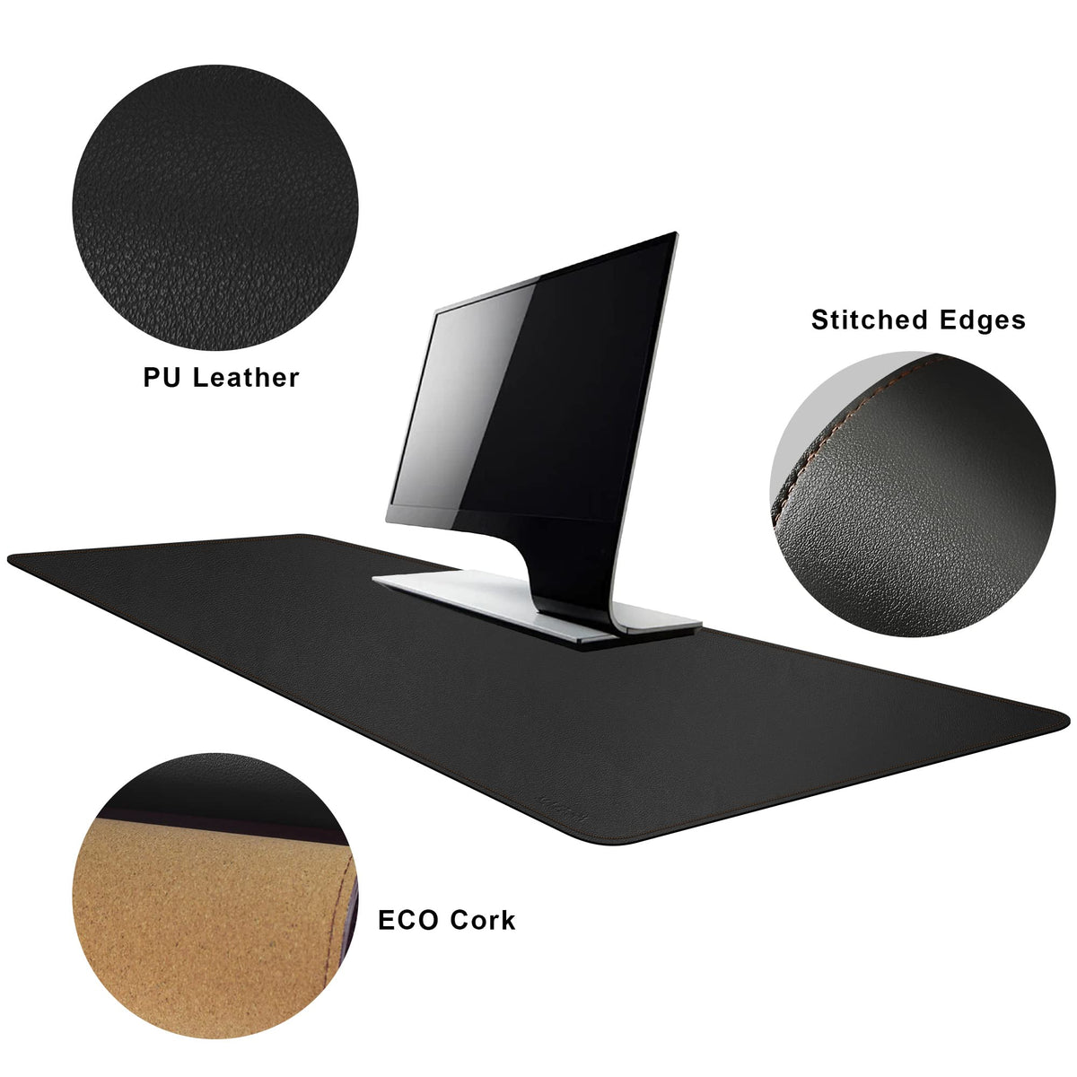 MAIDERN 47.2" x 15.7" Cork & Leather Desk Pad, Large XXL Mat, Full Mouse Pad, Dual Sided Protector