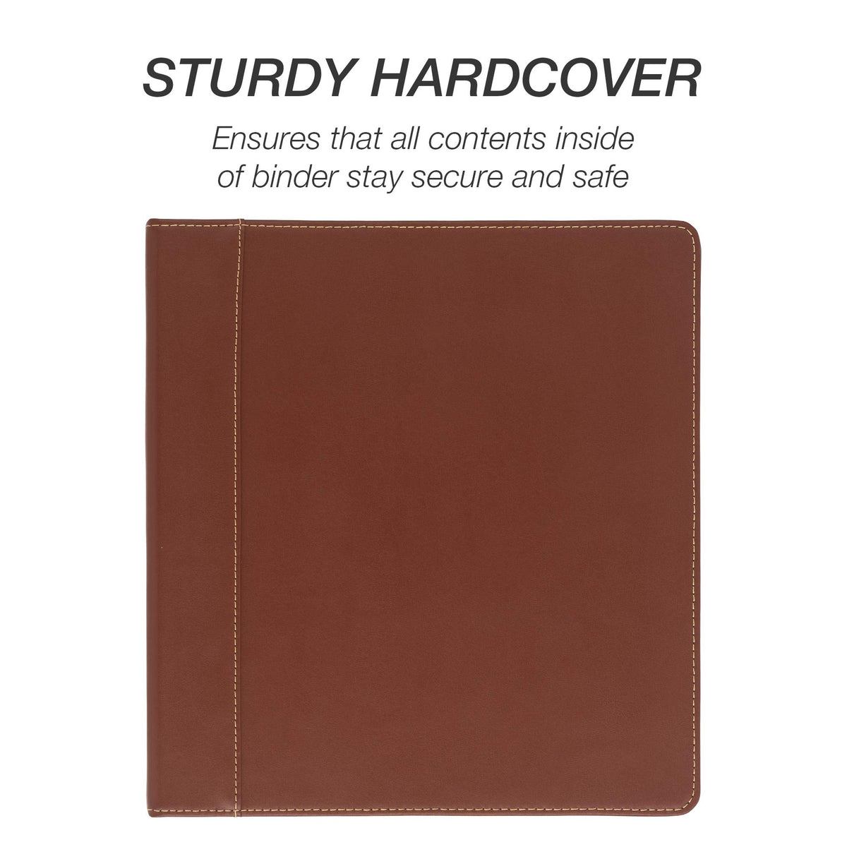 Samsill 1 Inch 3 Ring Binder, Leather, Brown with Contrast Stitching, 8.5X 11 Inch, 3 Rings