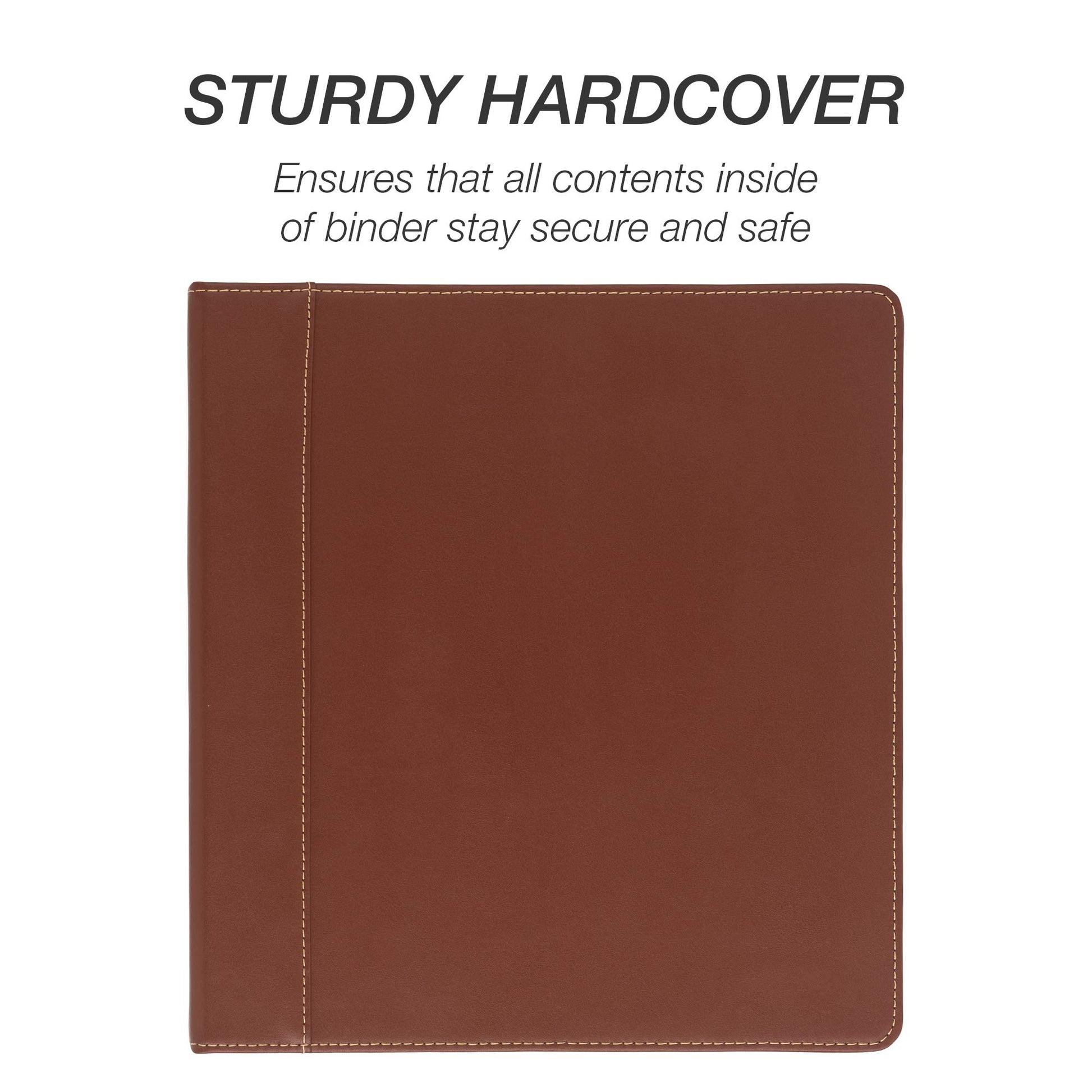 Samsill 1 Inch 3 Ring Binder, Leather, Brown with Contrast Stitching, 8.5X 11 Inch, 3 Rings