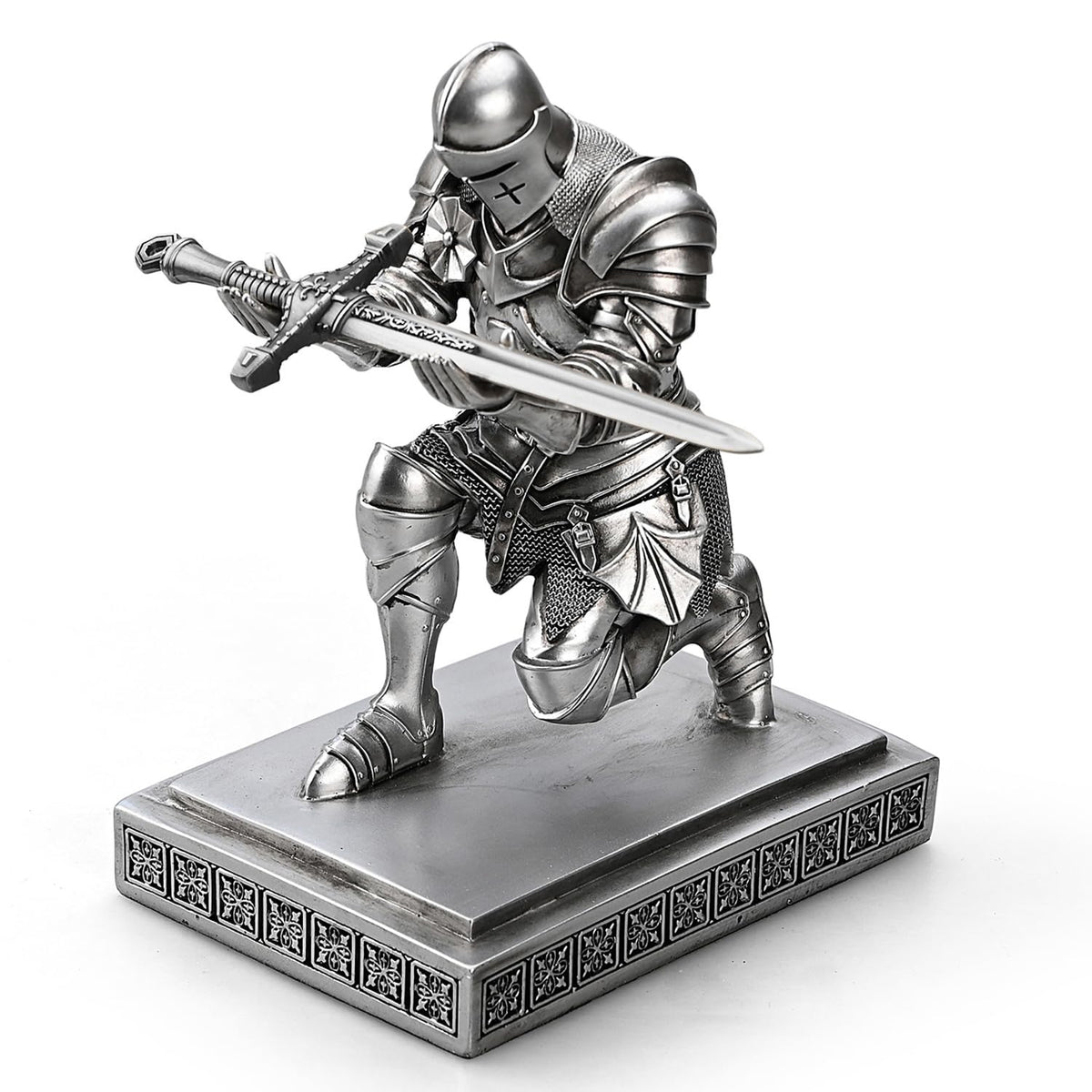 Medieval Warrior Knight Pen Holder Fun Desk Accessories Paperweight Silver