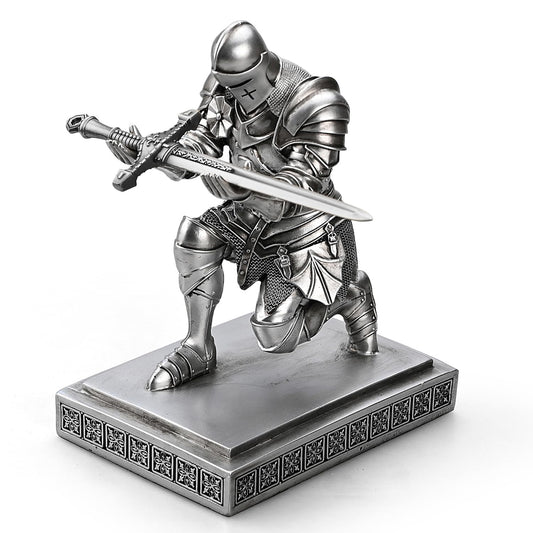 Medieval Warrior Knight Pen Holder Fun Desk Accessories Paperweight Silver