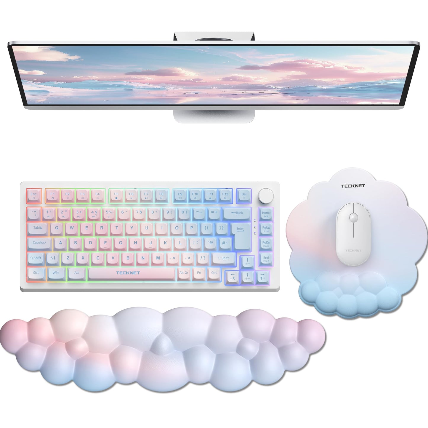 TECKNET Cloud Wrist Rest & Ergonomic Mouse Pad, Cloud Keyboard Wrist Rest with Non-Slip Base, PU