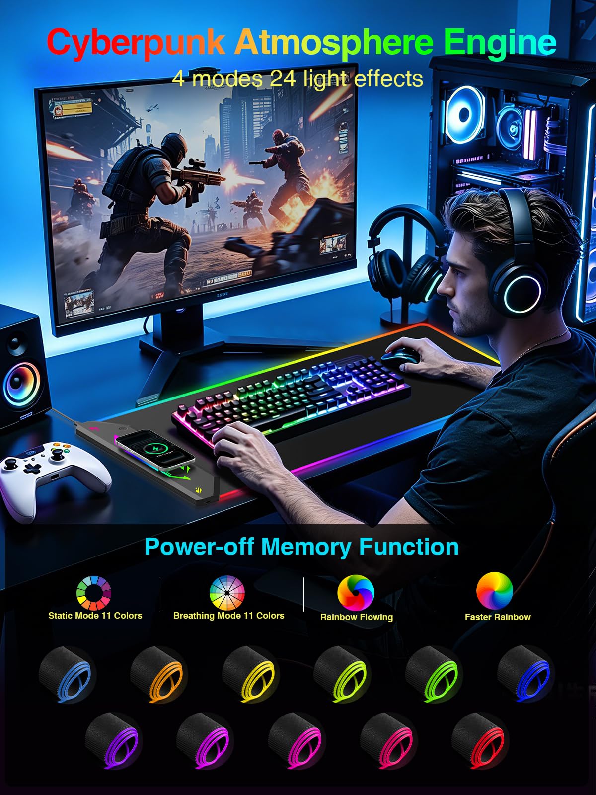 Magnetic Wireless Charging Mouse Pad Gaming, 31.5"x15.8" Large Desk Mat