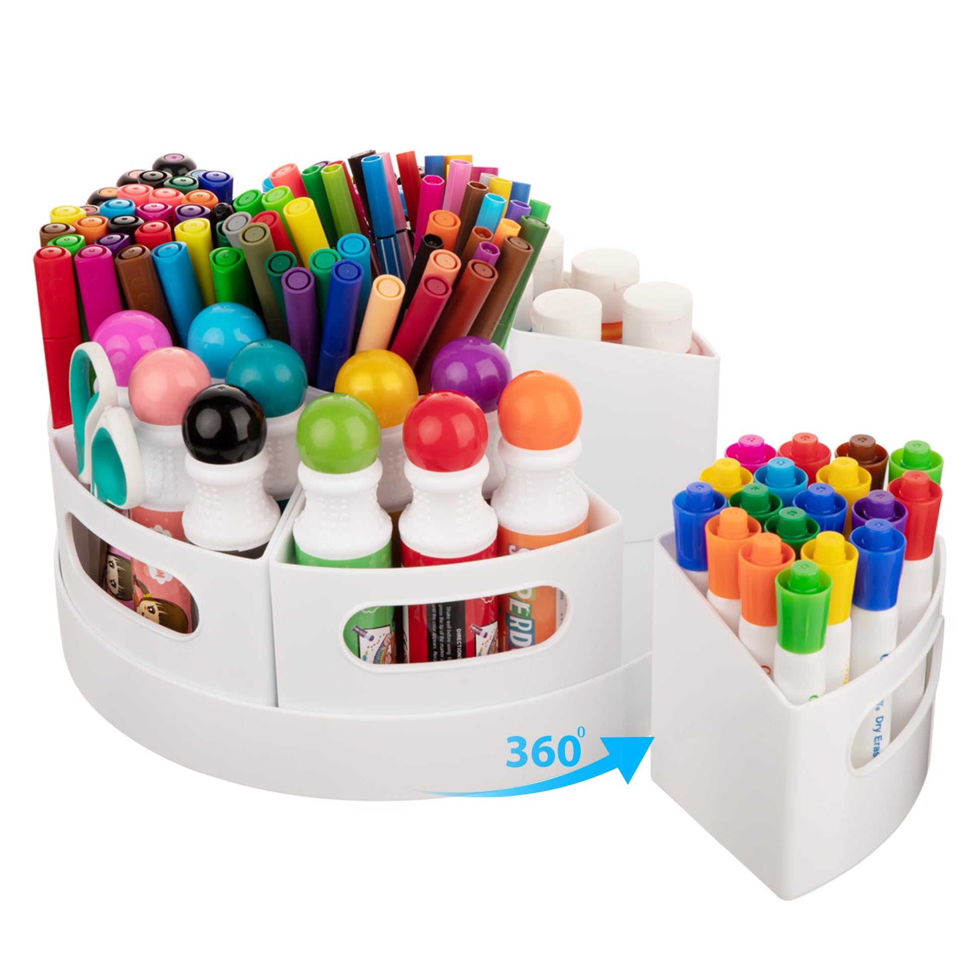 CraftGenes Rotating Art Supply Organizer, 7 Removable Compartments, White