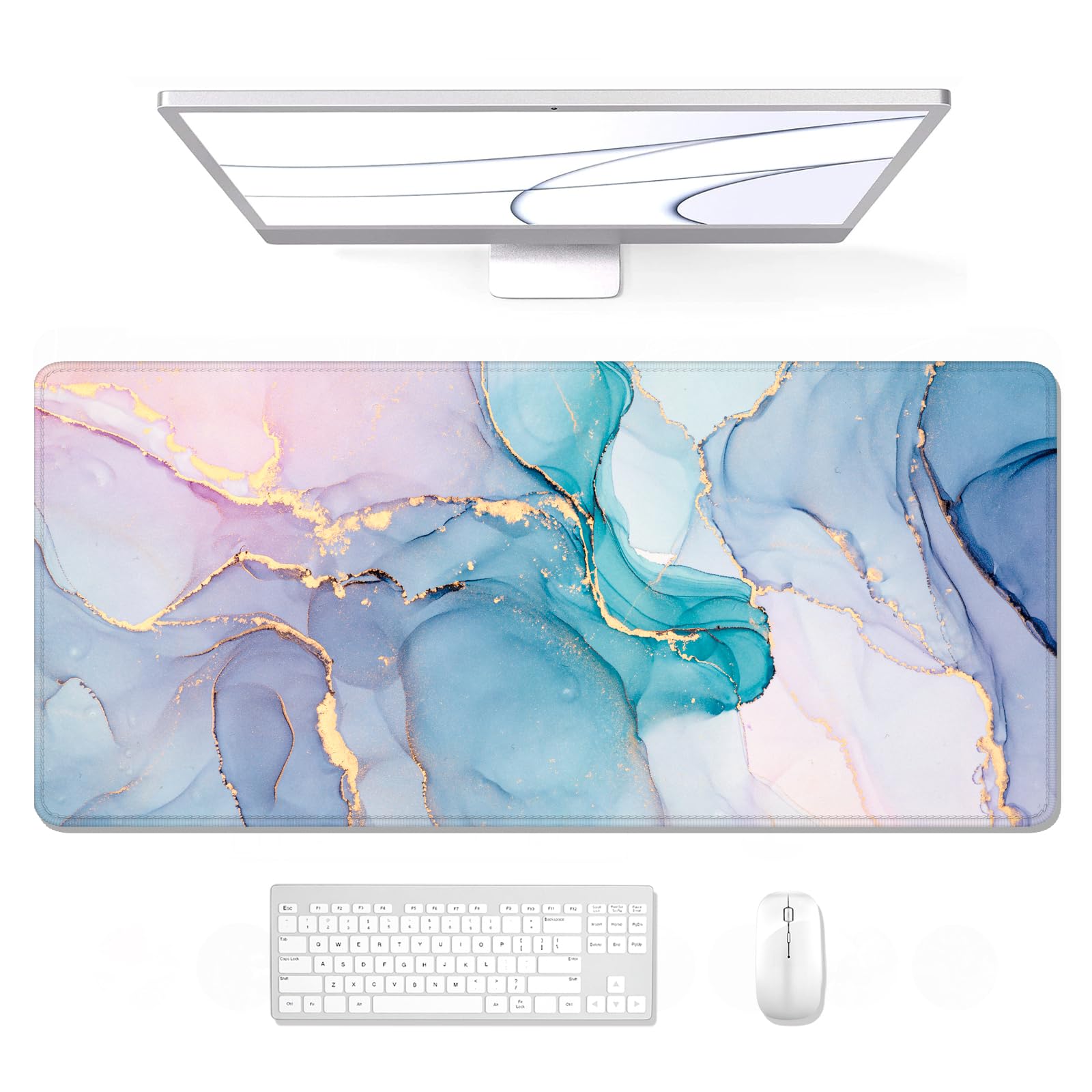 Auhoahsil Large Gaming Mouse Pad, XXL 35.4 x 15.7 in Desk Mat, Teal Pink