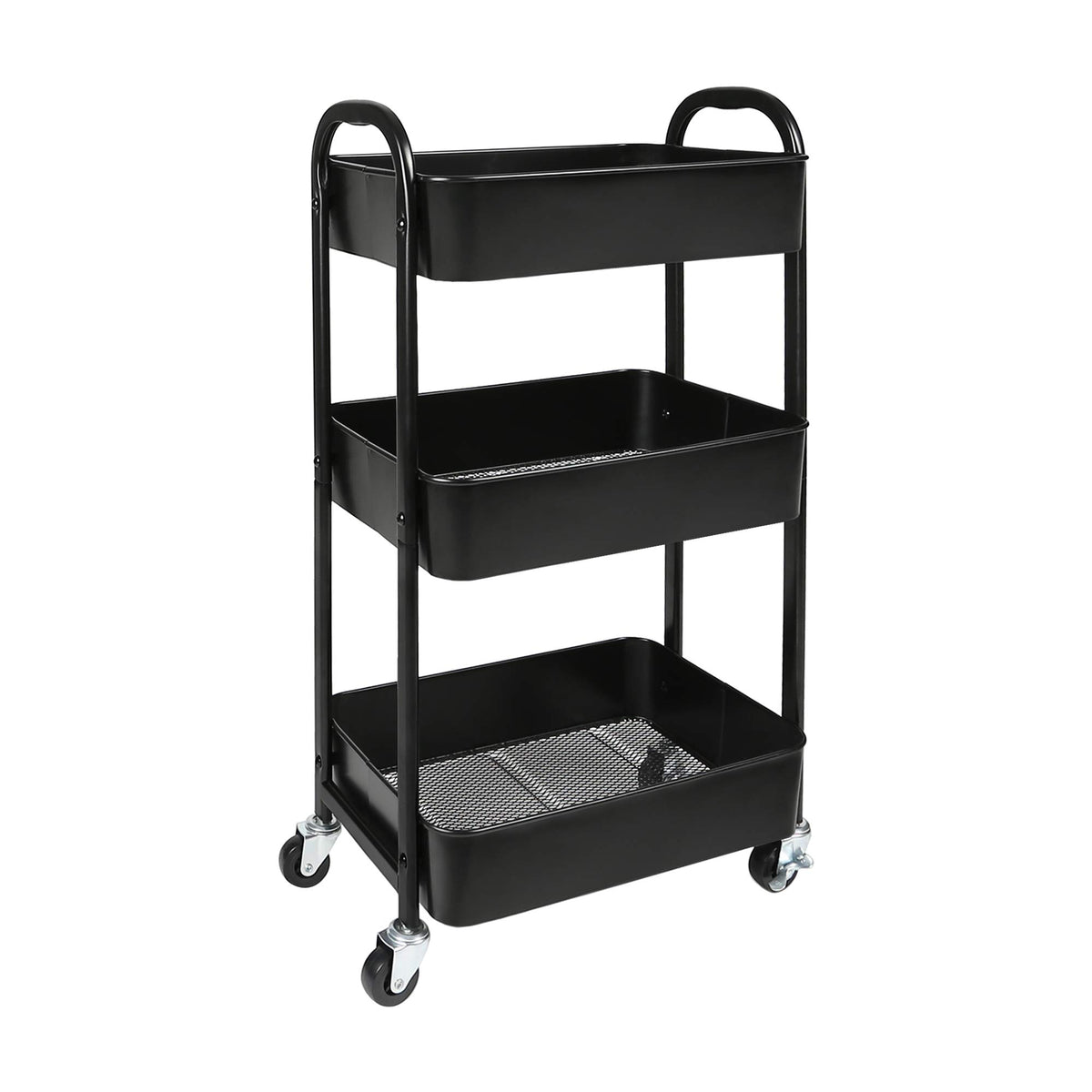3-Tier Rolling Utility Cart with Caster Wheels Easy Assembly, Black