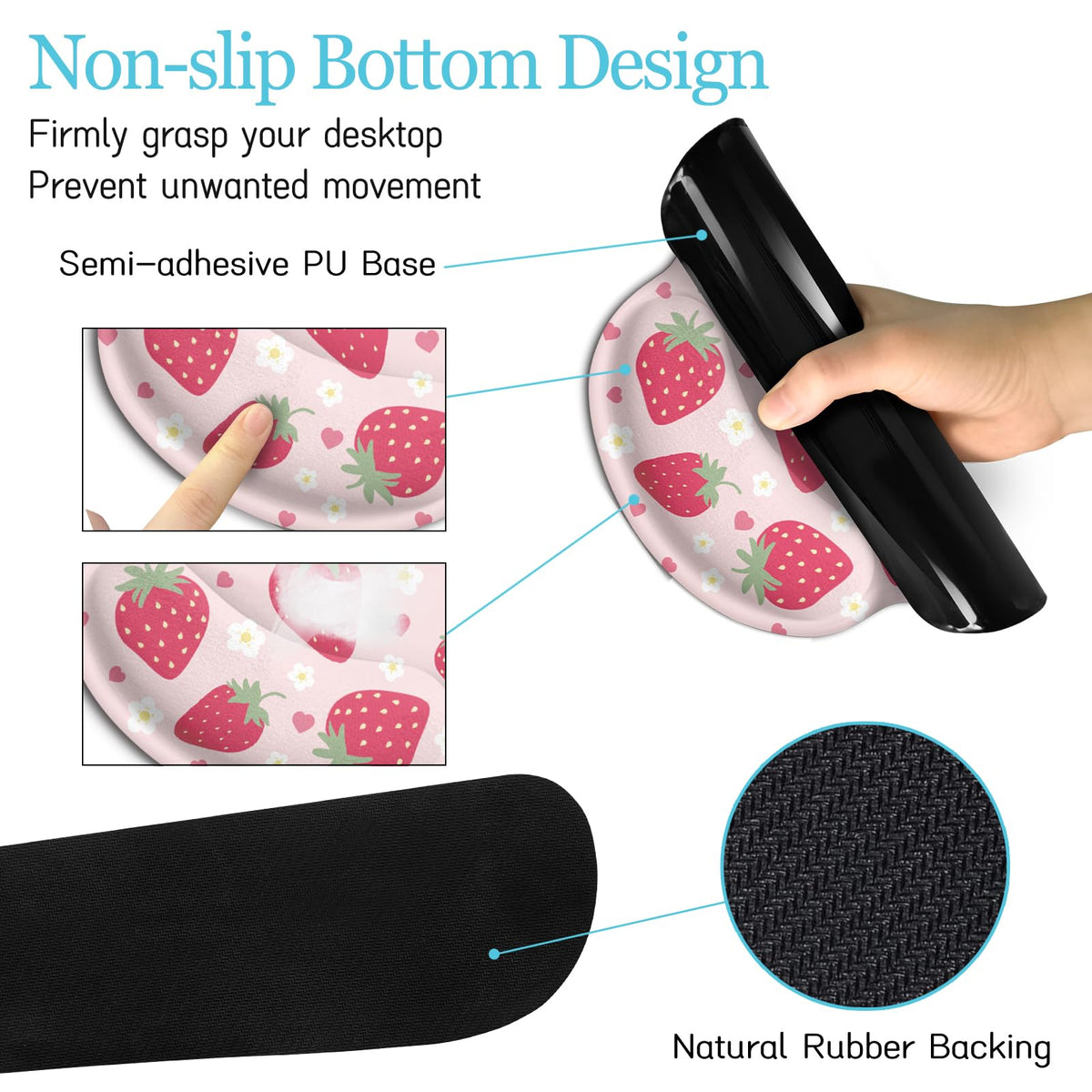 LIMKRIAN Strawberry Mouse Pad Large Desk Mat Set, Pink Ergonomic Mouse Pad
