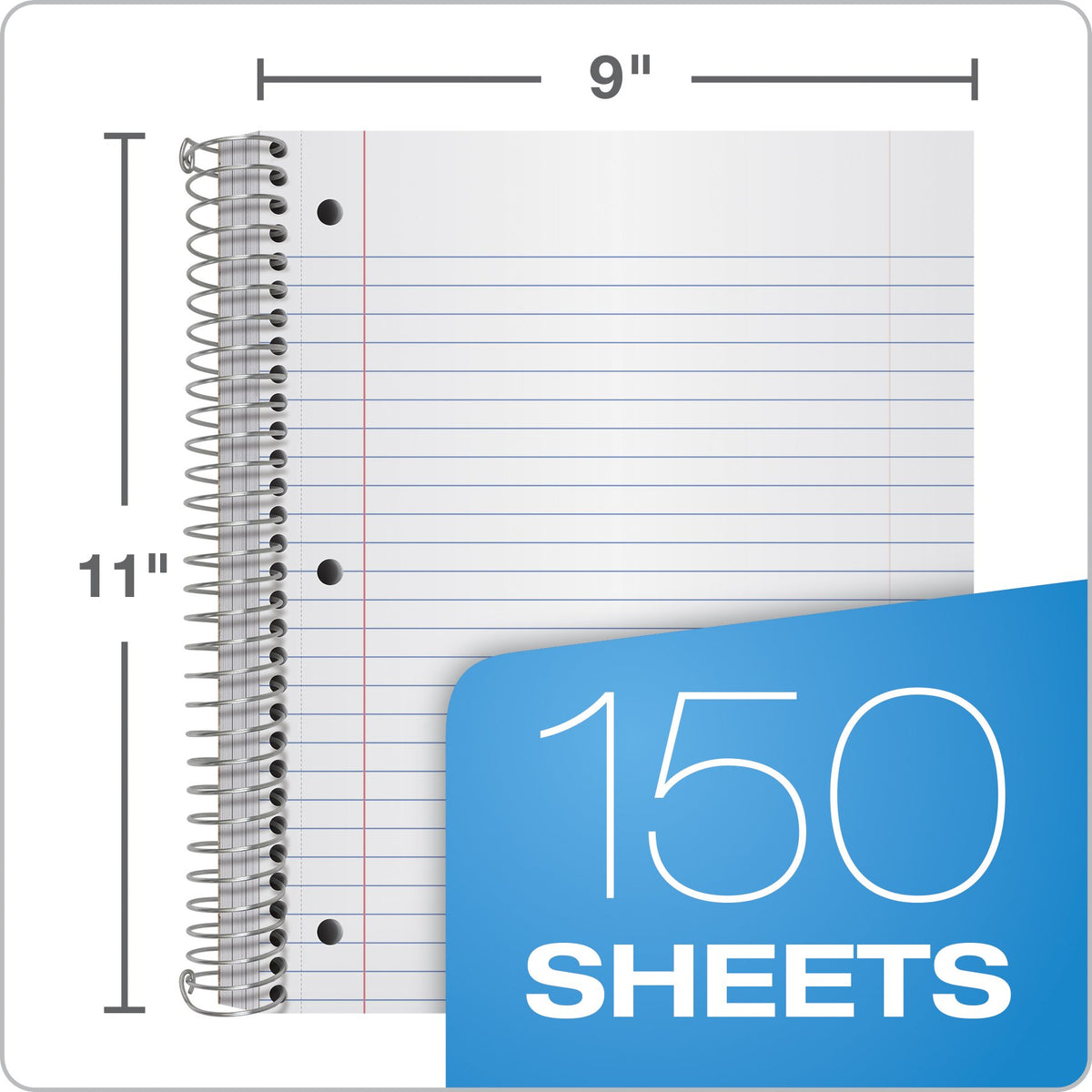 Oxford Spiral Notebooks, 3-Subject, College Ruled Paper, Durable Plastic Cover, 150 Sheets, 3