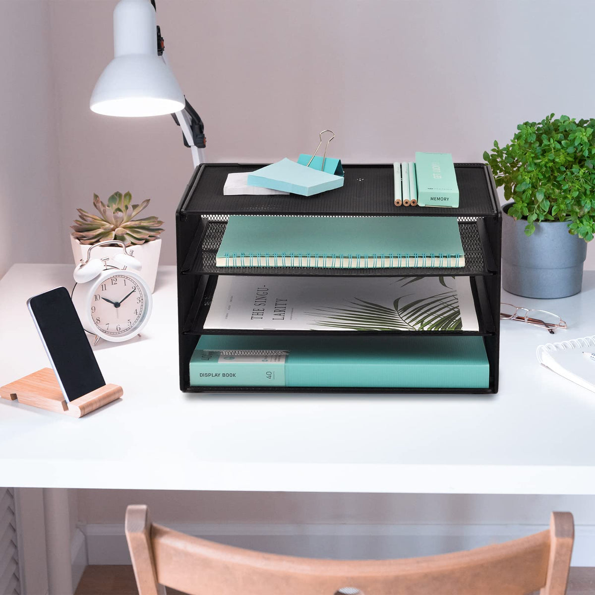 EASEPRES 3 Tier Mesh Desk Organizer Tray, File Paper Letter Folder Holder Desktop Paper Sorter Mail
