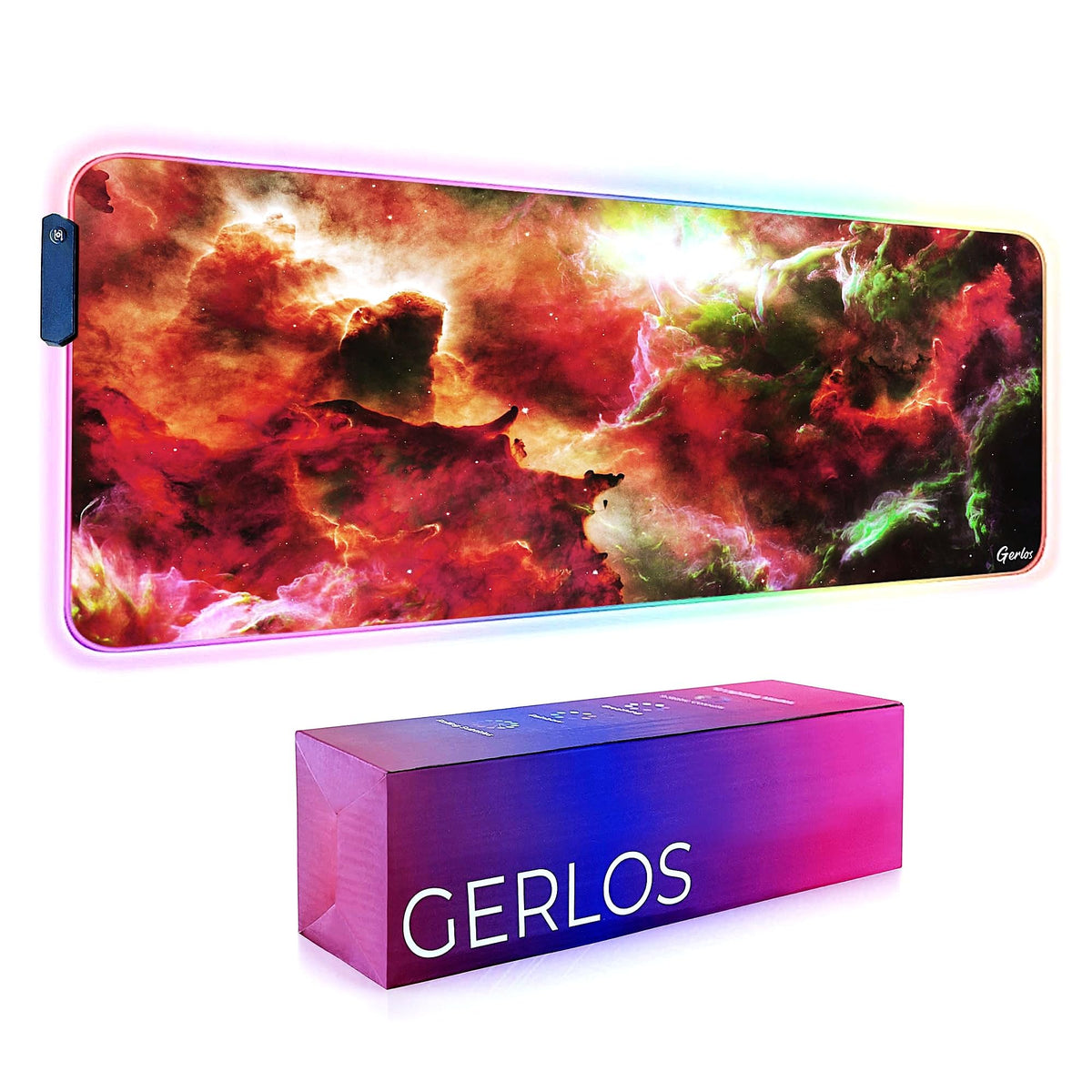 Gerlos RGB Gaming Mouse Pad, Large LED Desk Mat for Gamer, 31.5" x 11.8"