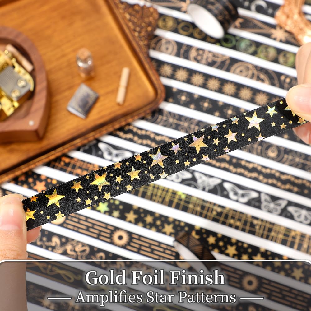 icceemee 36 Rolls Starry Theme Washi Tape Set with Celestial Patterns - Writeable Decorative Tapes
