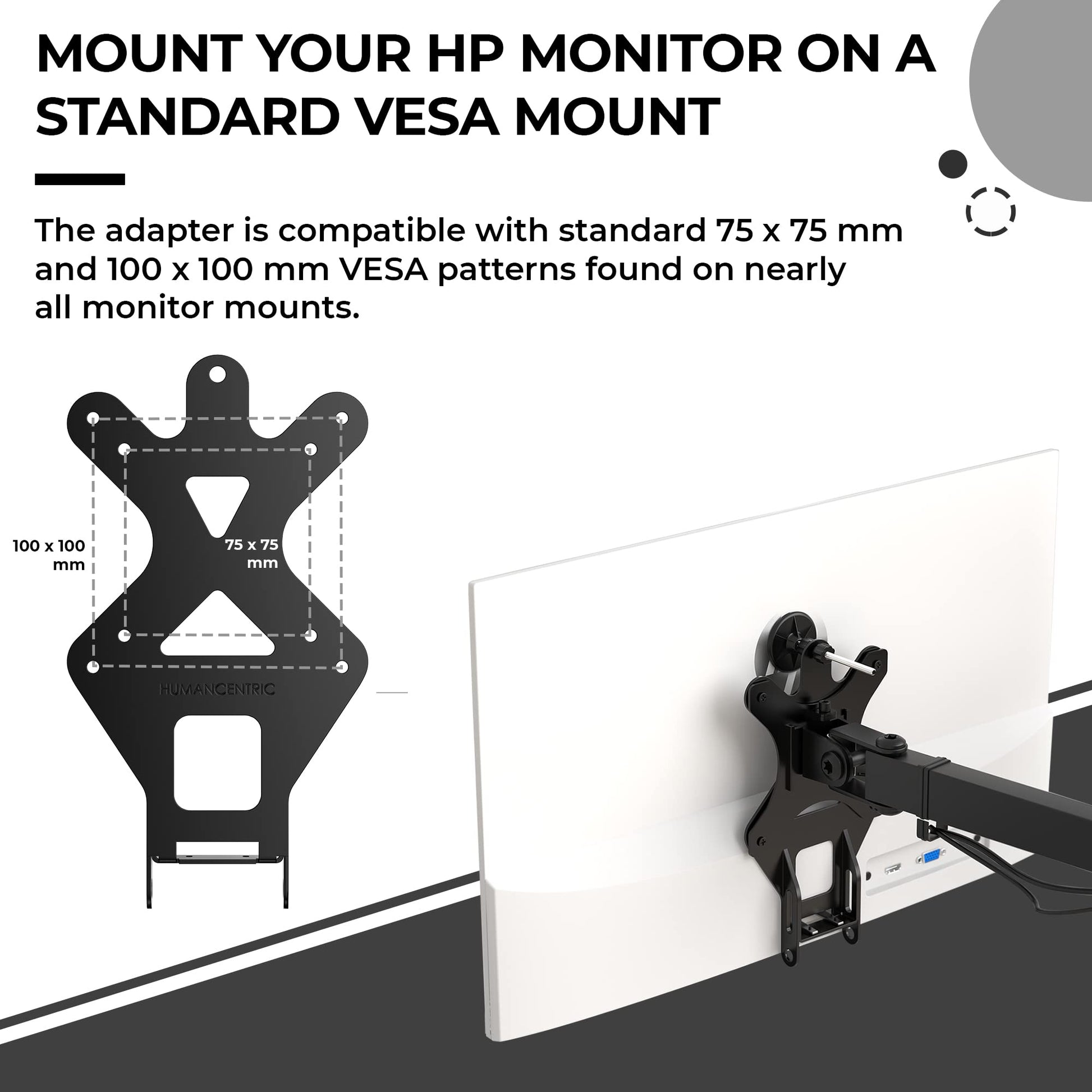 HumanCentric VESA Mount Adapter for HP Monitors, Adapter Bracket (White)