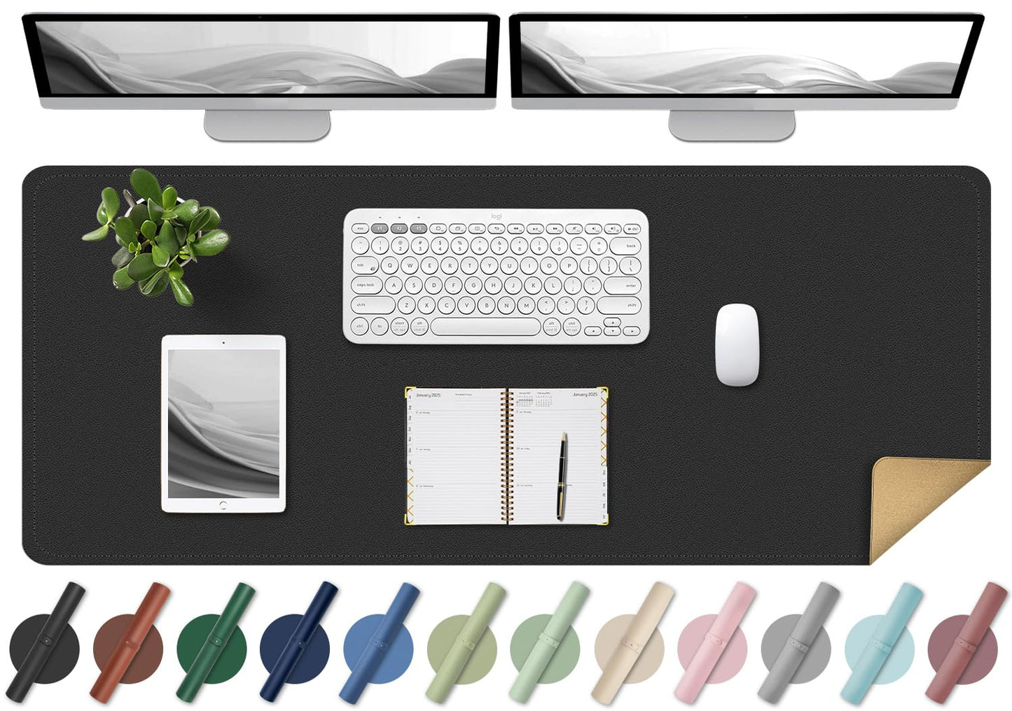 BLESWIN Large Desk Pad, 47.2'' x 23.6'', Office Desk Mat, Computer Mat for Desk, Leather Desk Pad