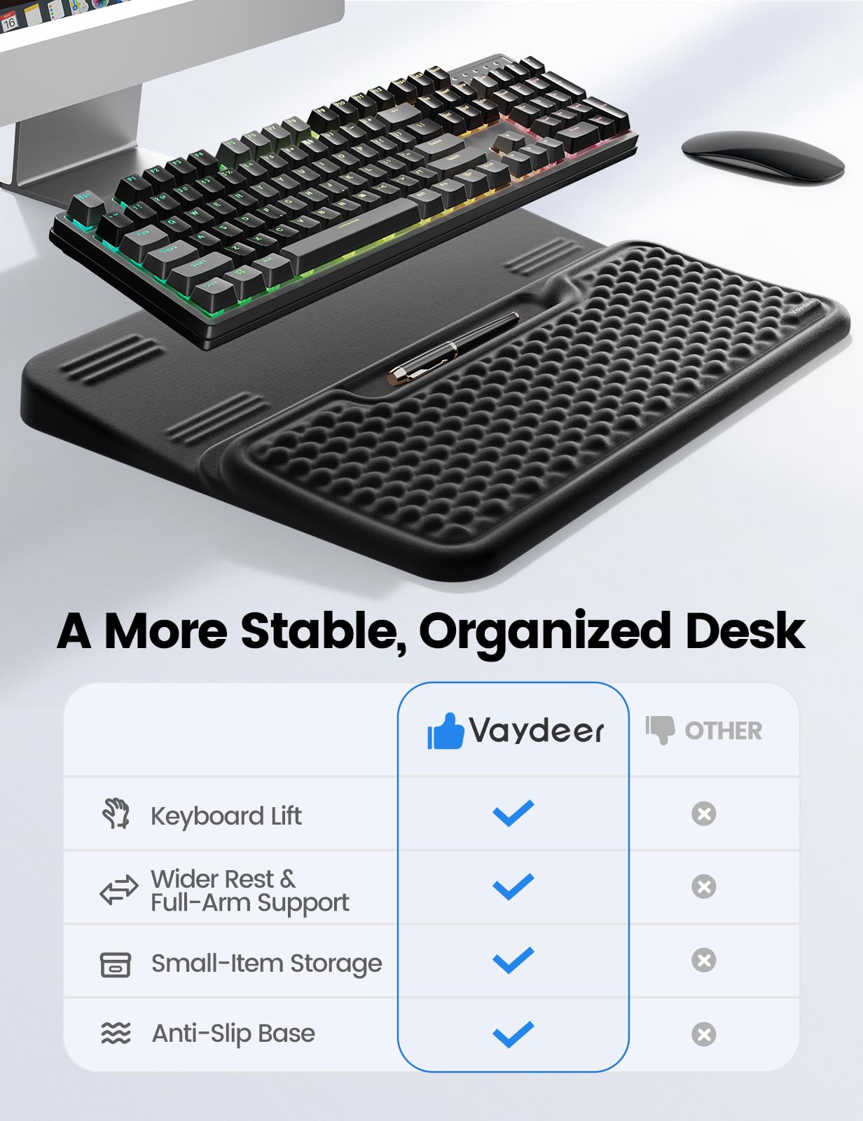Vaydeer Extra Large Keyboard Stand with Wrist Rest, Ergonomic Wrist Support