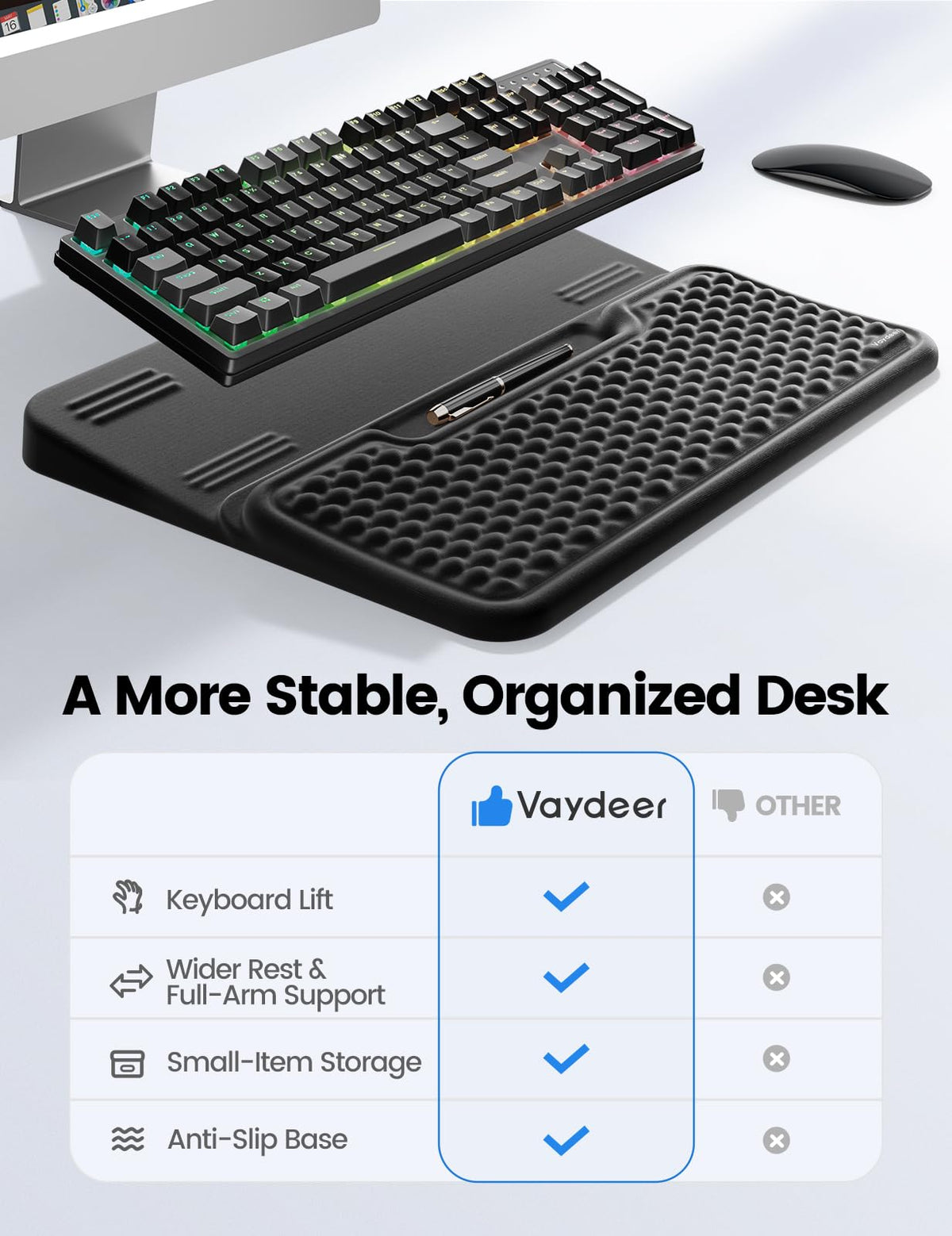 Vaydeer Extra Large Keyboard Stand with Wrist Rest, Ergonomic Wrist Support