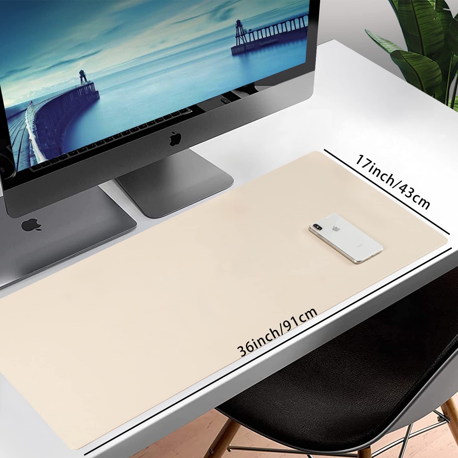 Leather Desk Pad Blotter,Wolaile 36x17 inch Big Keyboard Mouse Pad,Waterproof Non-Slip Writing Desk