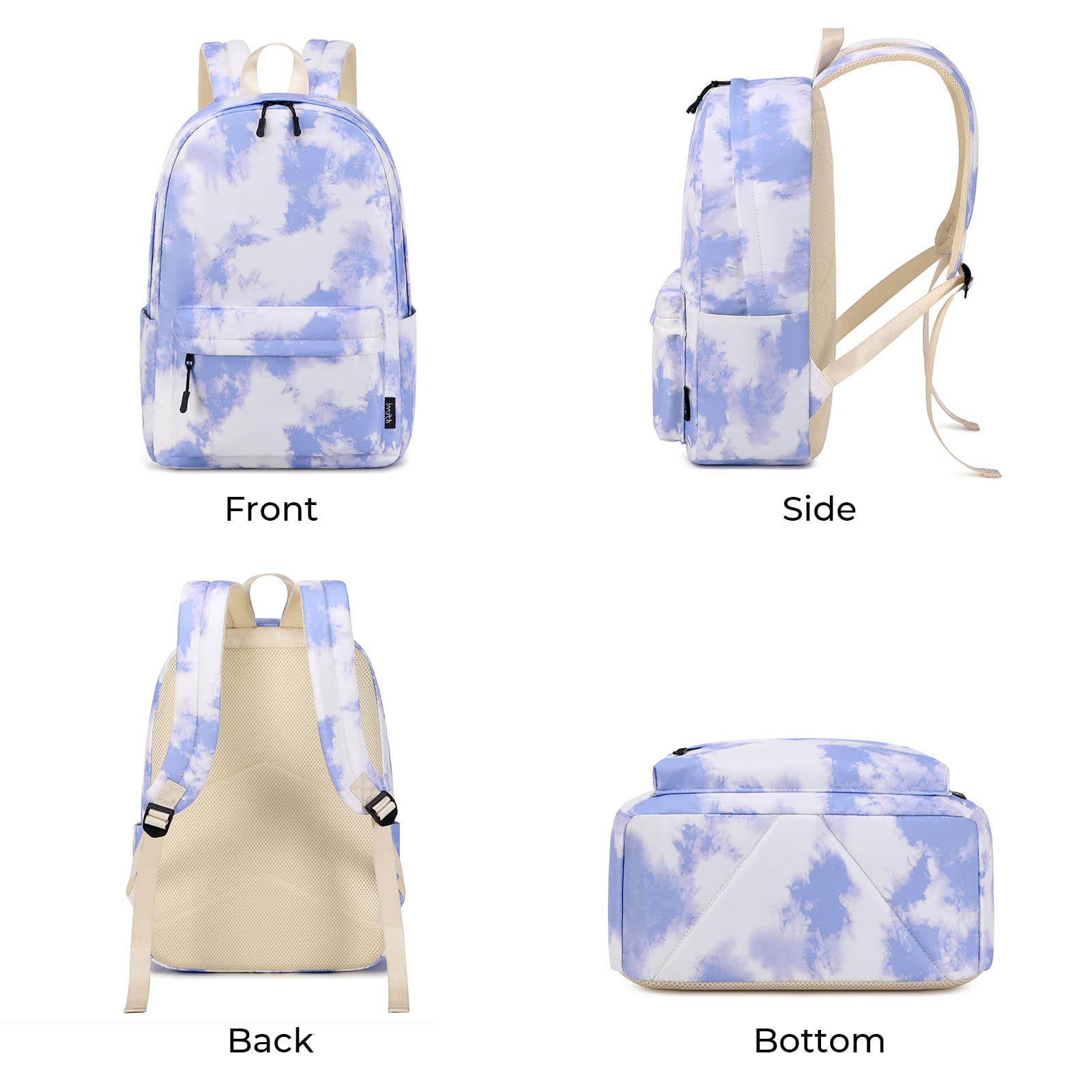 Imyth Backpack for Teen Girls School Gift Bookbag Lunch Box Pencil Bag 3 in 1 Set (Tie dye-Blue)