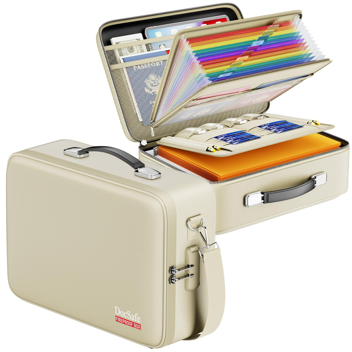 DocSafe Fireproof Document Box Hard Case with Lock ＆ Accordion File Folder
