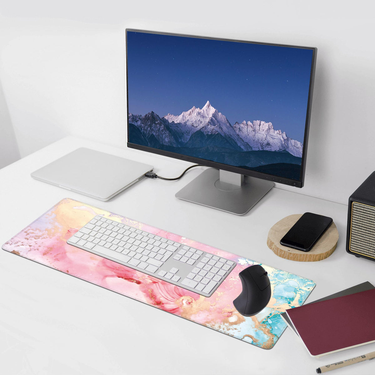 Cute Pink Marble Large Mouse Pad,Gaming Keyboard Desk Pad,Extended Mouse Mat Non-Slip Rubber Base