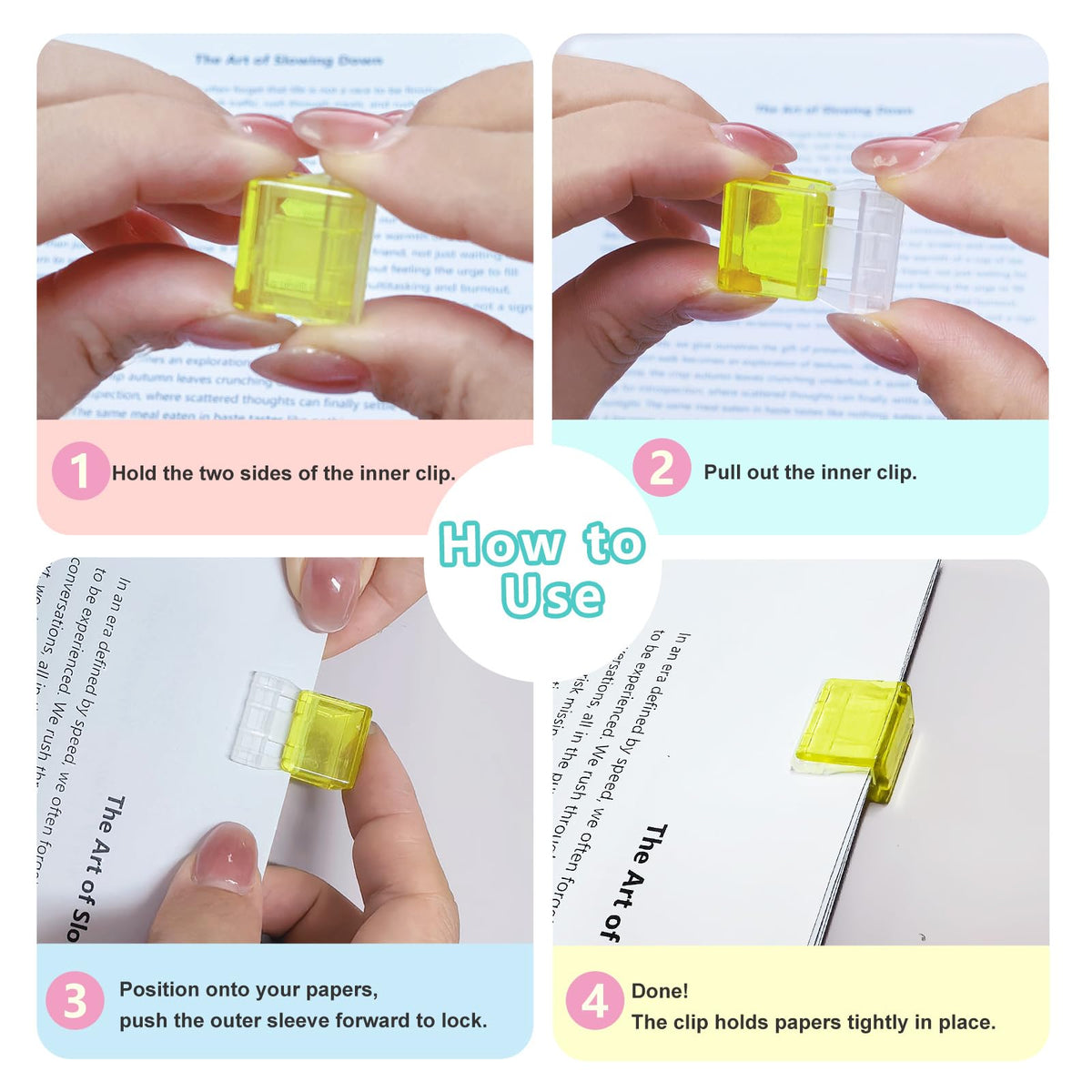 Slide Clips Binder Clips 56 Pack Reusable Push Clamps 50 Sheet Capacity Paper Clip for Office