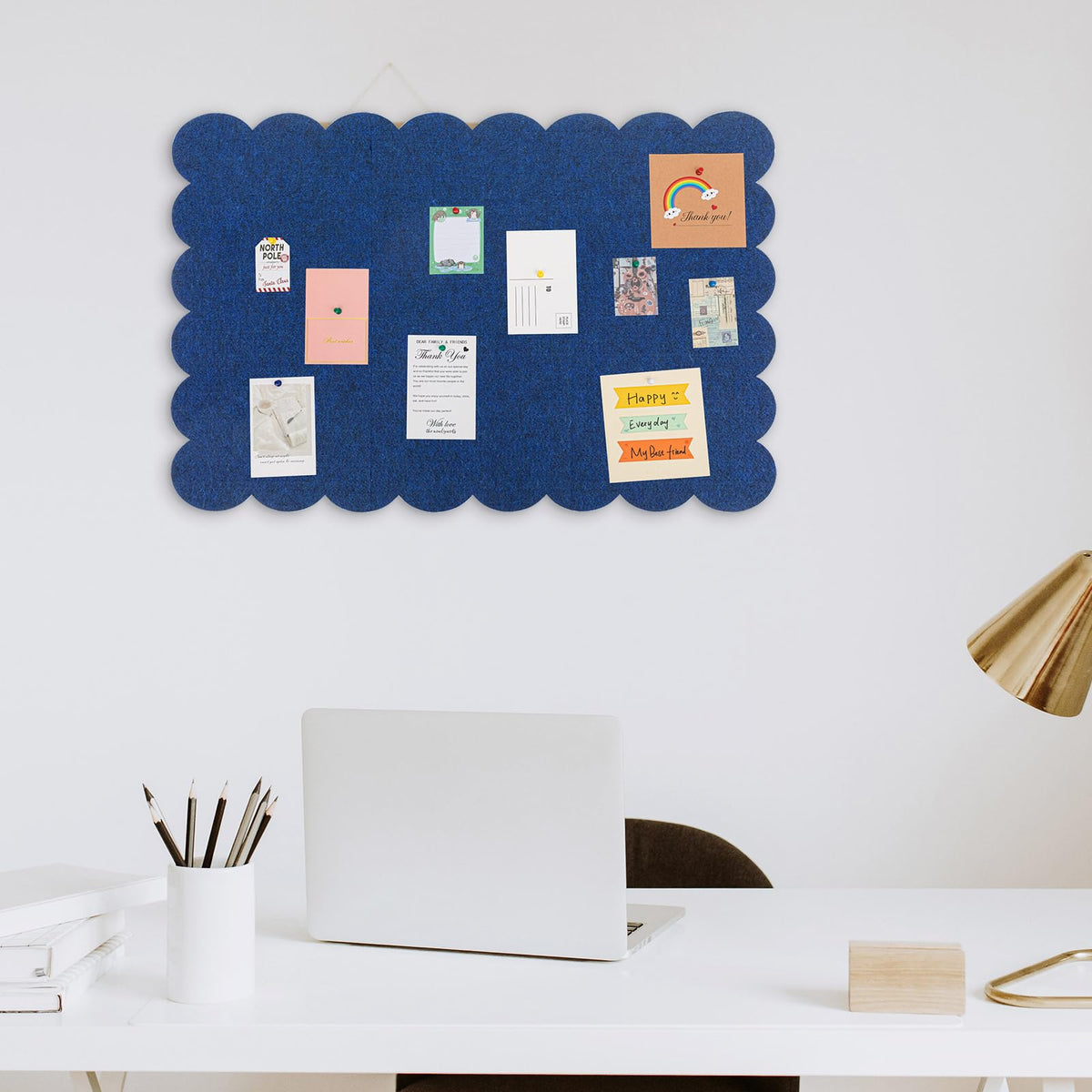 Mooliwe Scalloped Felt Bulletin Cork Board Foldable Dark Blue 24 * 18 Inch