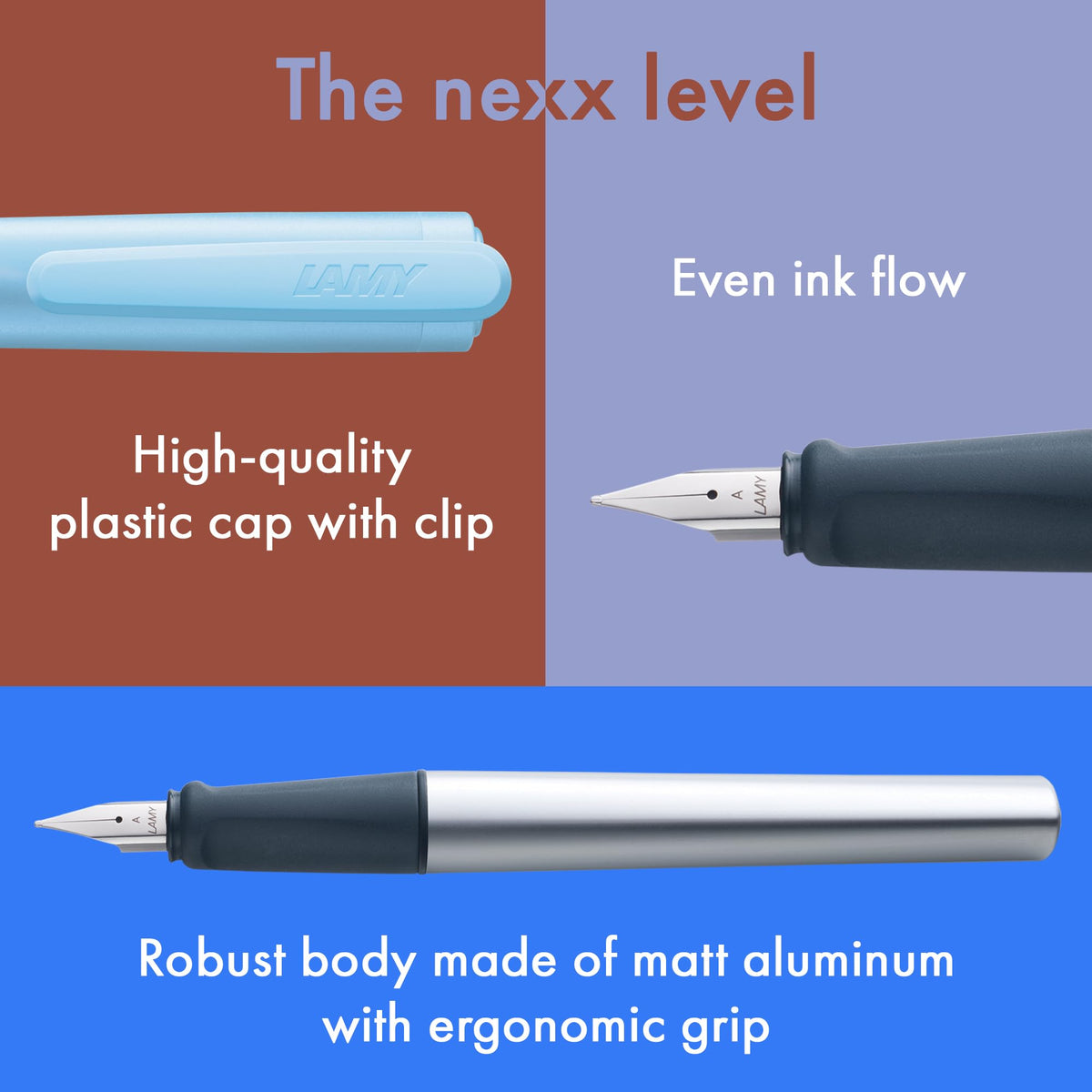 LAMY nexx azure – Fountain Pen with slip-proof grip & polished steel nib in size A - triangular