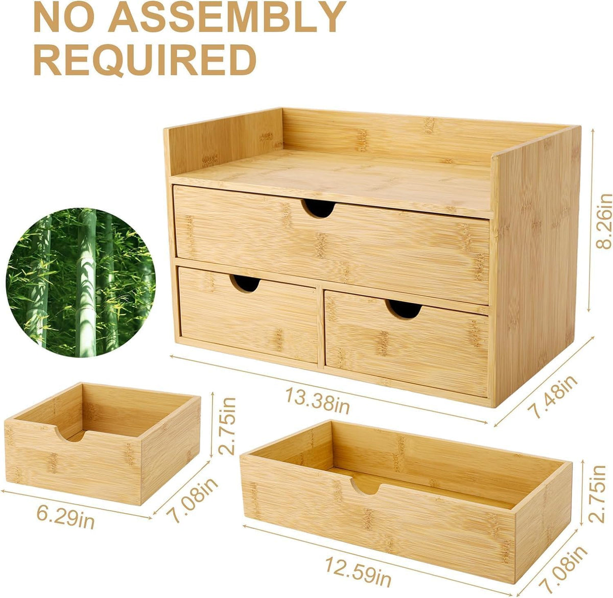 Charmewooden Bamboo Desk Organizer 3 Drawer with shelf, Countertop Organizer with Drawers Makeup