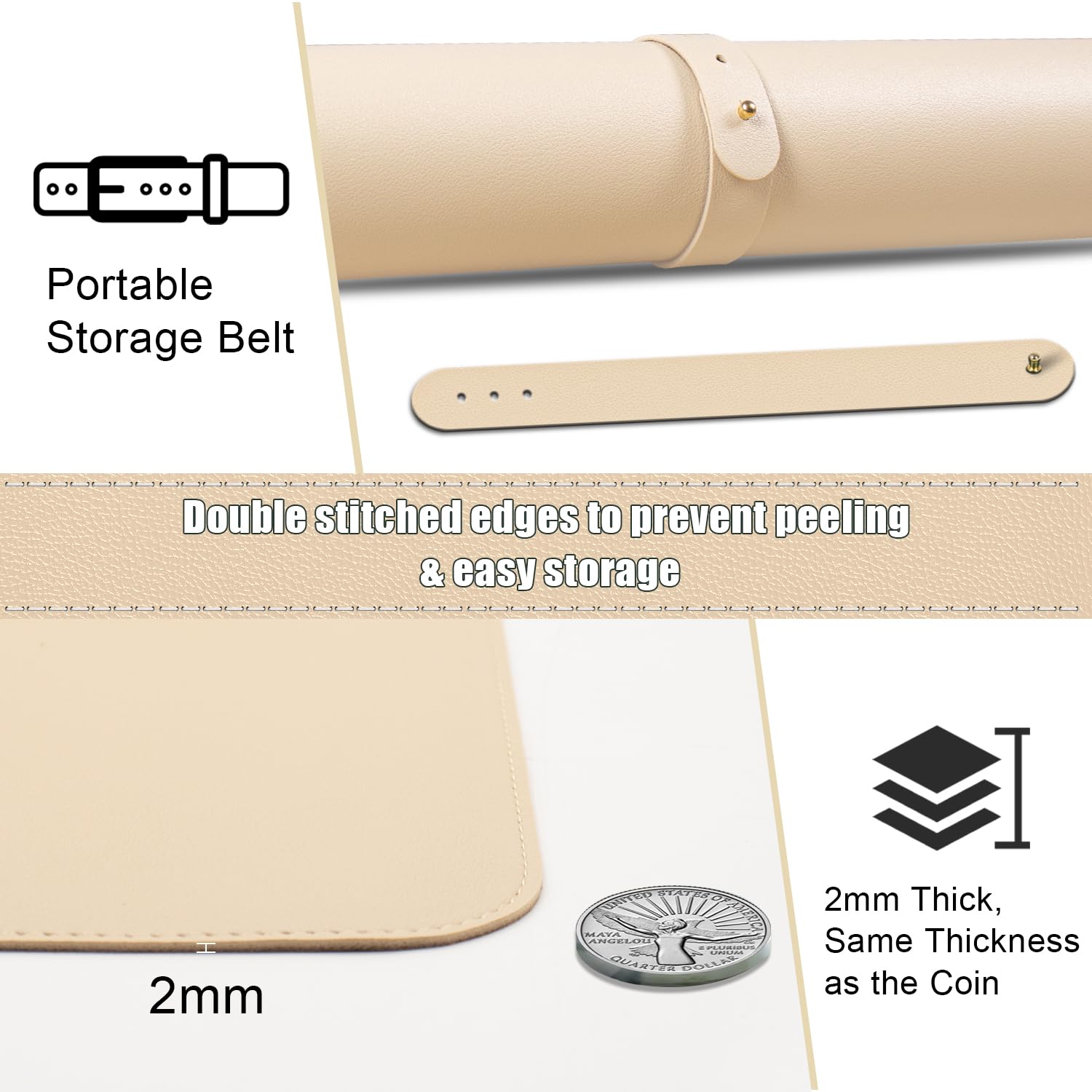 BLESWIN Large Desk Pad 35.4"" x 17"", Non-Slip Desk Mat with PU Leather & Natural Cork, Waterproof