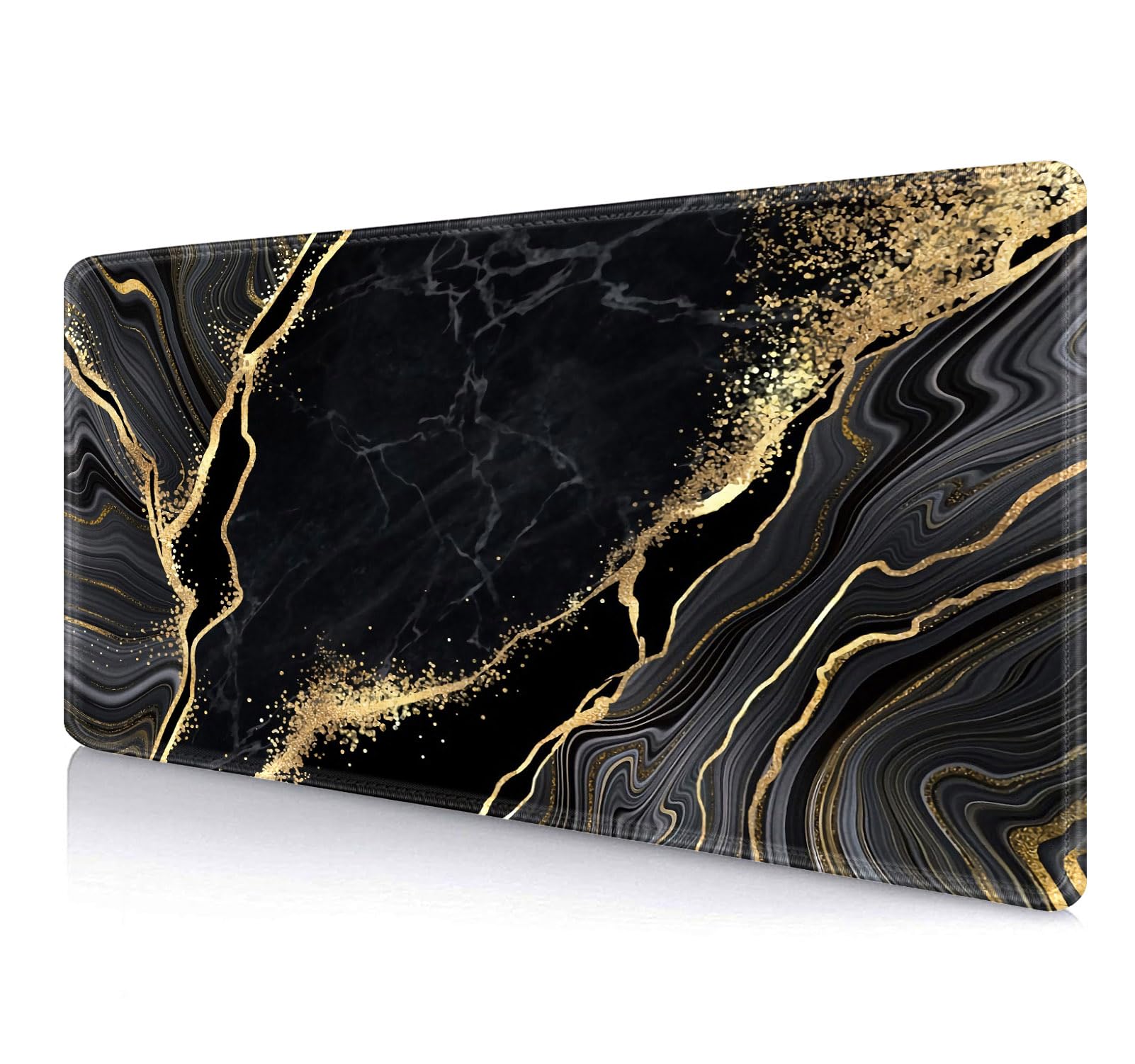 IMAYONDIA Black and Gold Marble Desk Mat(35.4x15.7 in), Extended Computer Large Gaming Mouse Pad