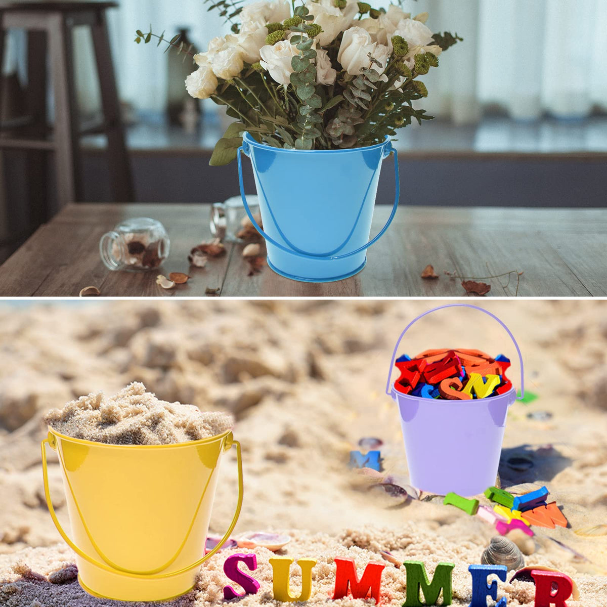 TAKMA Small Metal Buckets with Handle, 6 Pack 4.3 inch Colored Galvanized Bucket for