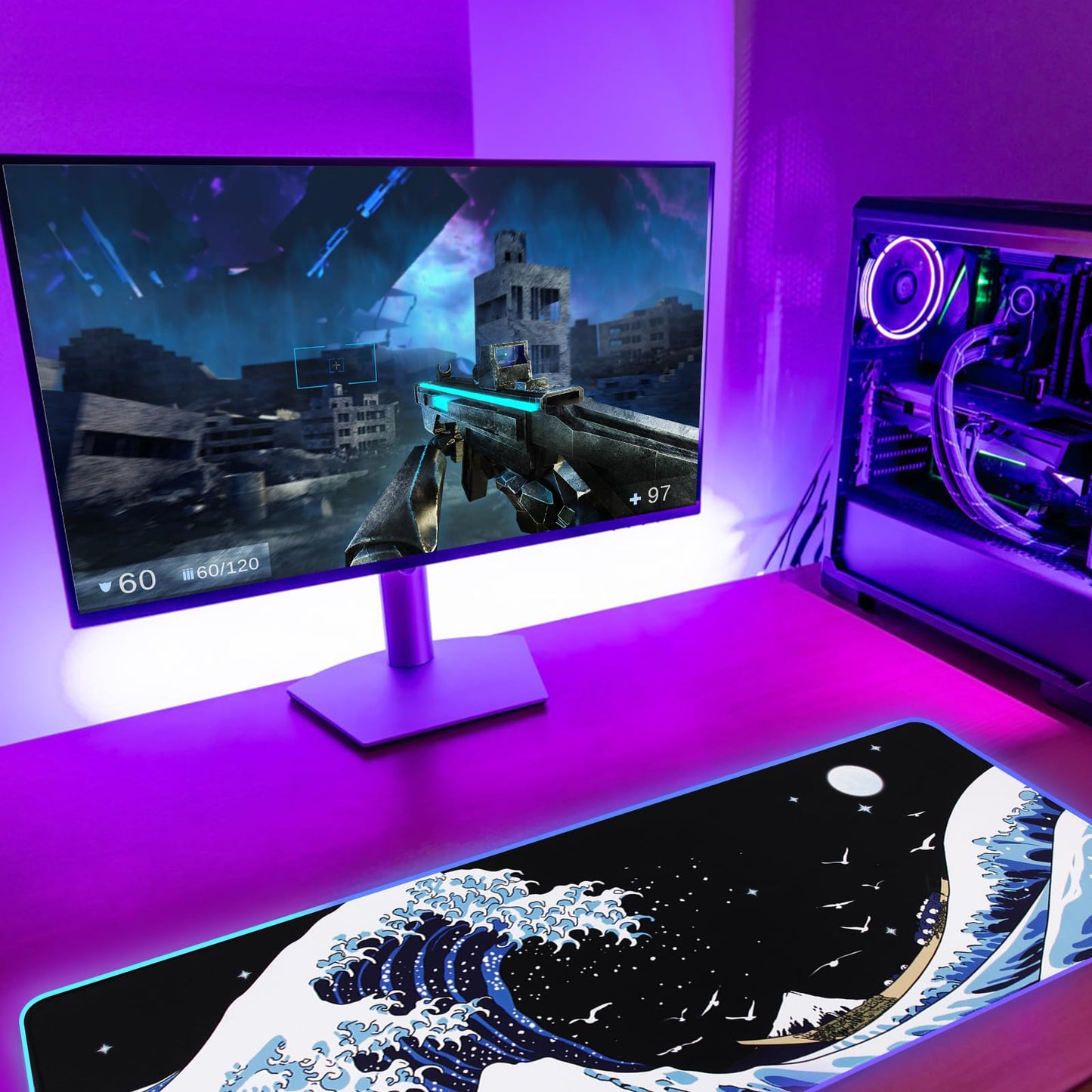 Gaming Laptop Mouse Pad,Sea Wave Big Mice Pads PC Keyboard Waterproof and Non-Slip 31.5 x 11.9