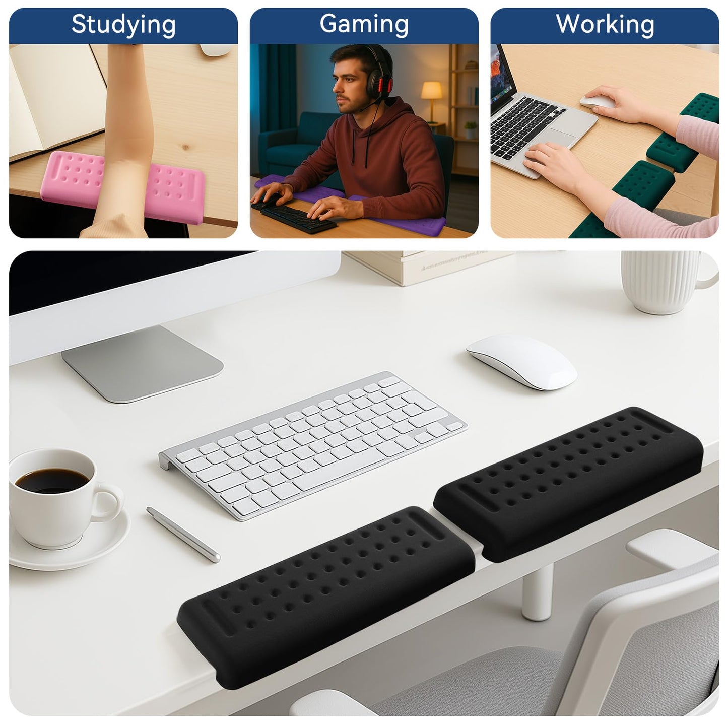 Sushret L-Shaped Desk Elbow Pad for Desk, 2-Pack Elbow Rest, Black