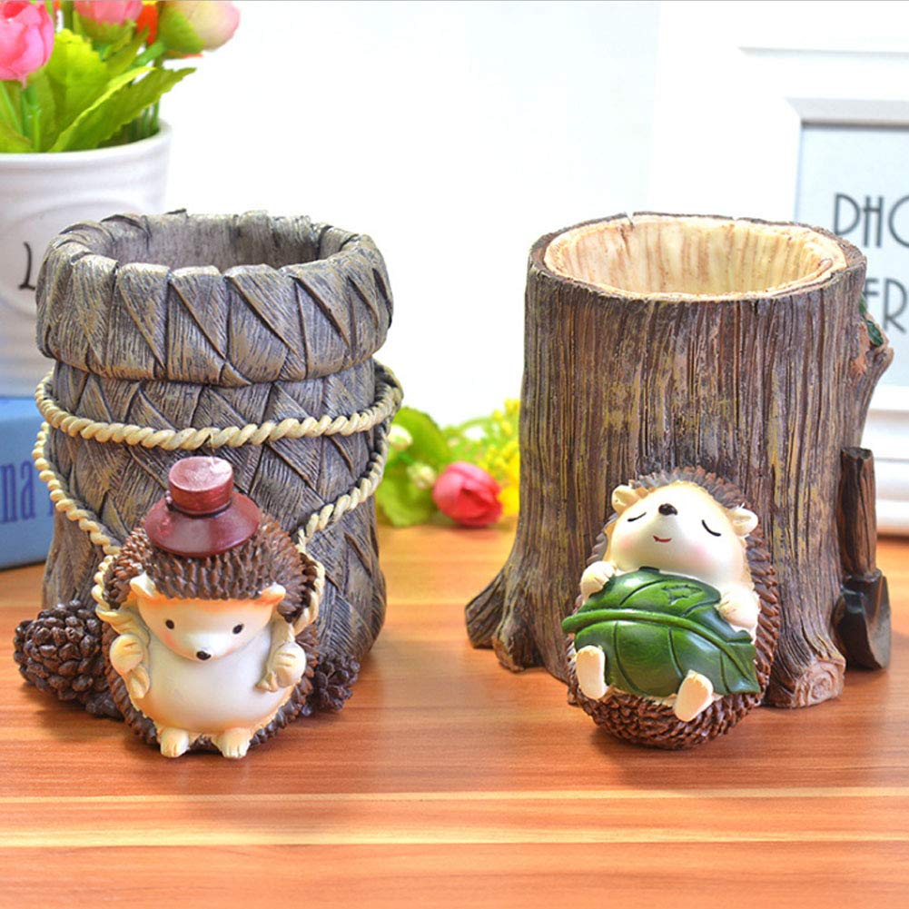 Lependor Cute Hedgehog Desk Pen Pencil Pot Holder Toothbrush Holder Resin Desktop Organizer