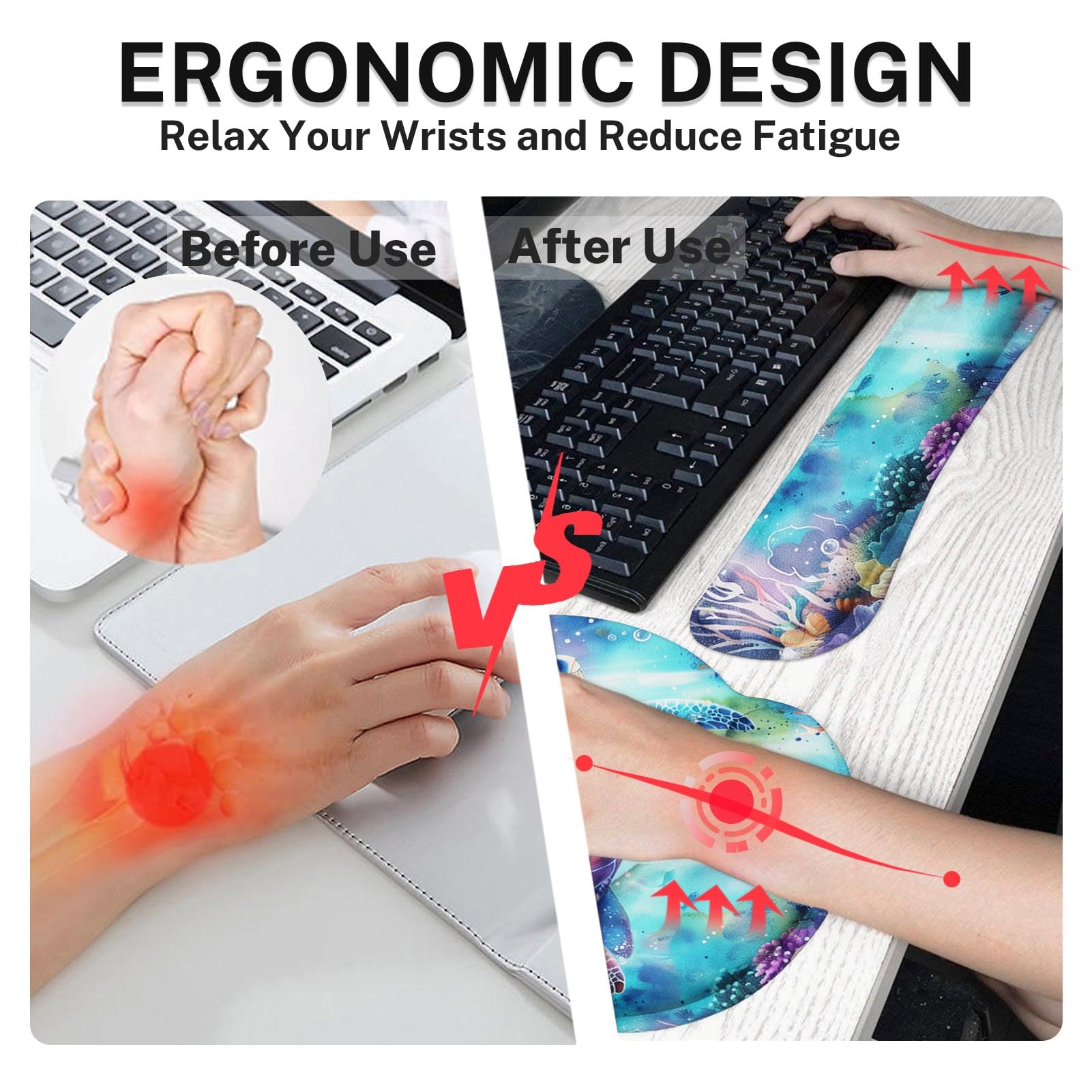 Arttown Keyboard Mouse Pad Set, 4 in 1 Desk Mat Set Sea Turtle