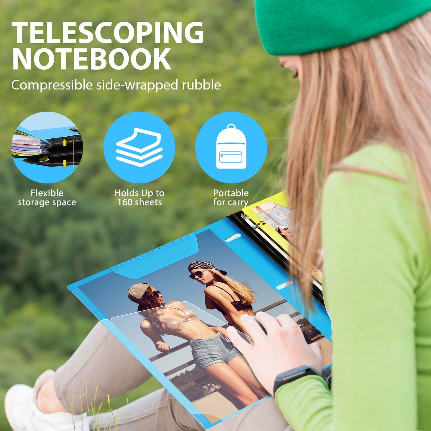 WOT I 2-Pack Telescoping 3 Ring Binder Notebooks, Blue