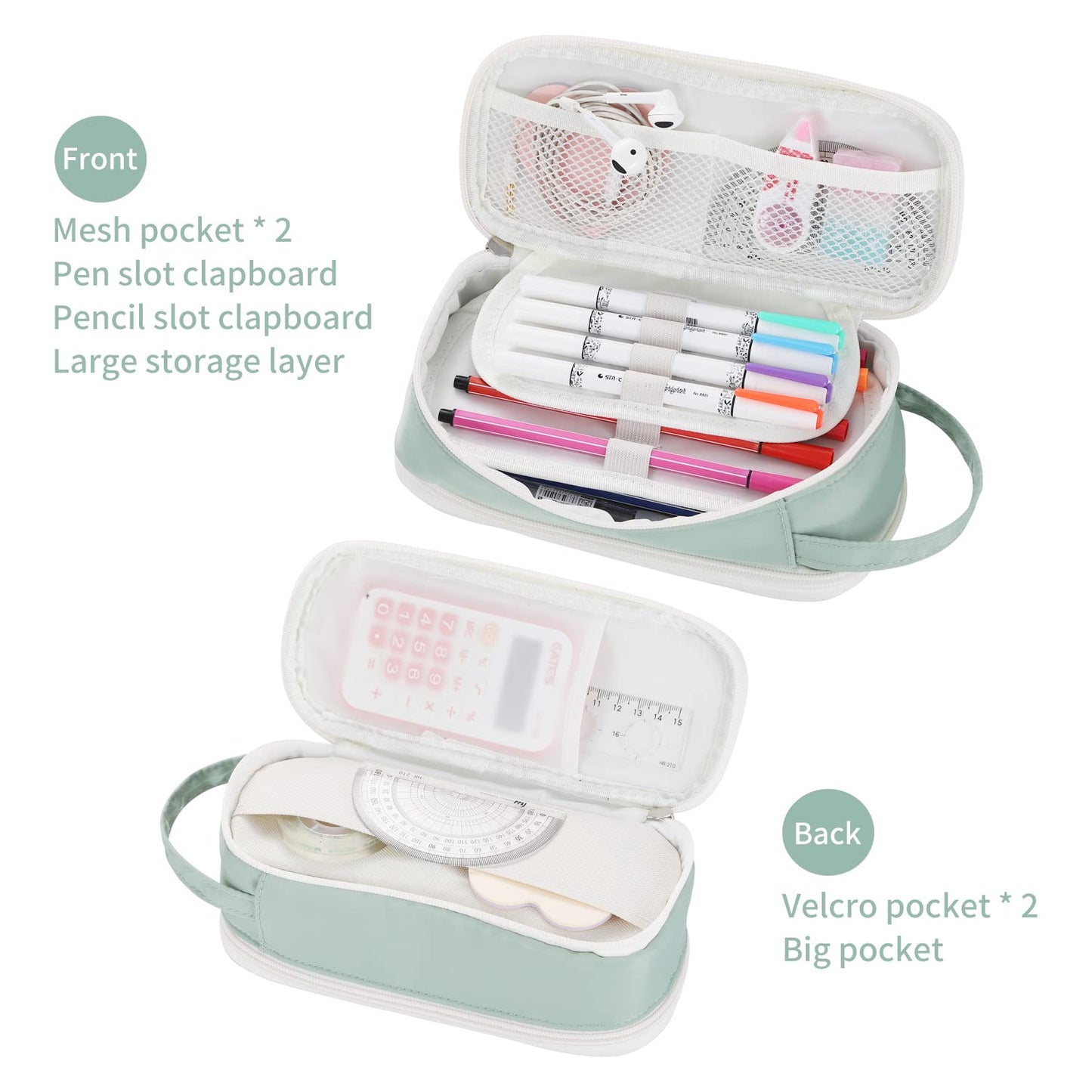 Dugio Large Pencil Case Organizer Big Pencil Bag for Girls Teens Green