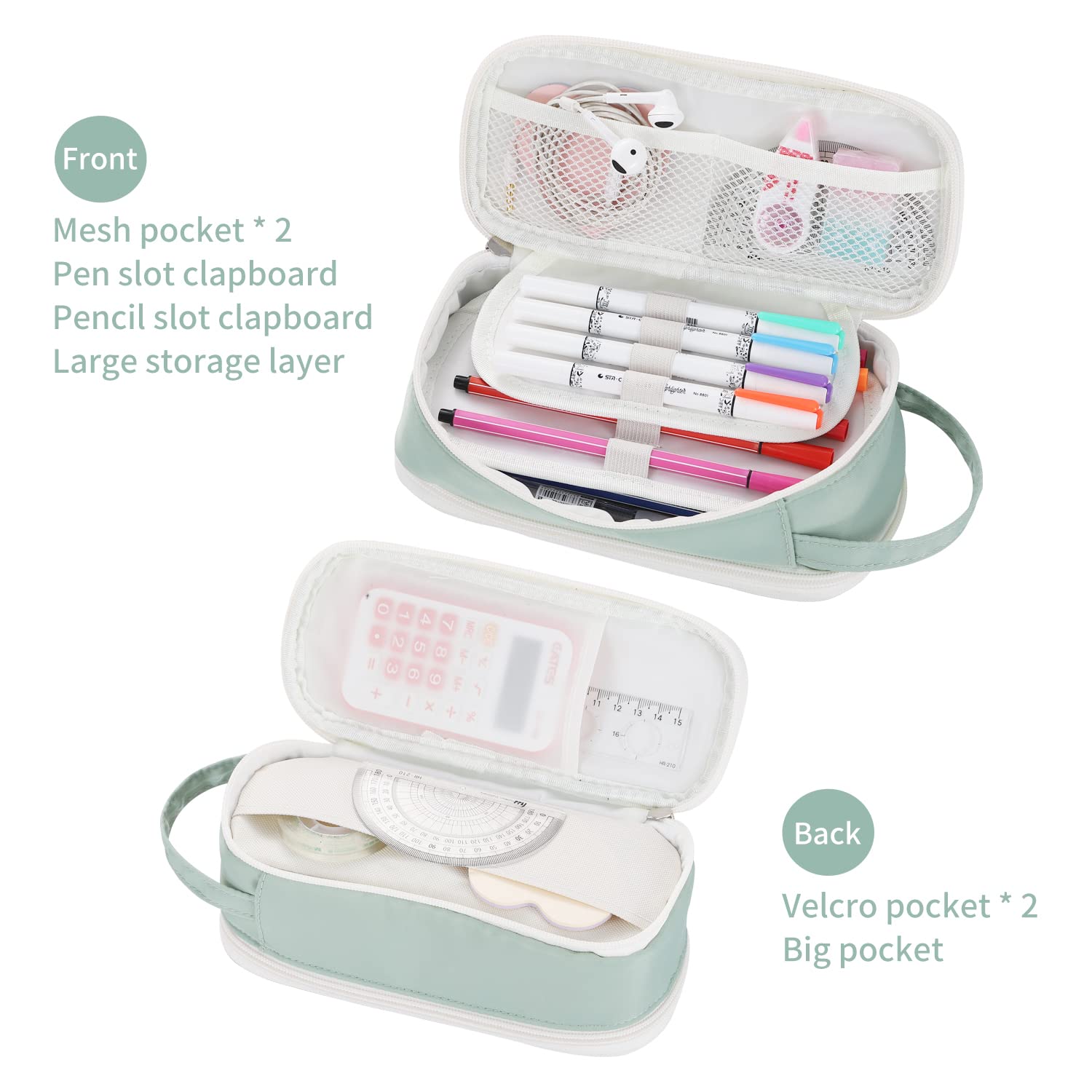 Dugio Large Pencil Case Organizer Big Pencil Bag for Girls Teens Green