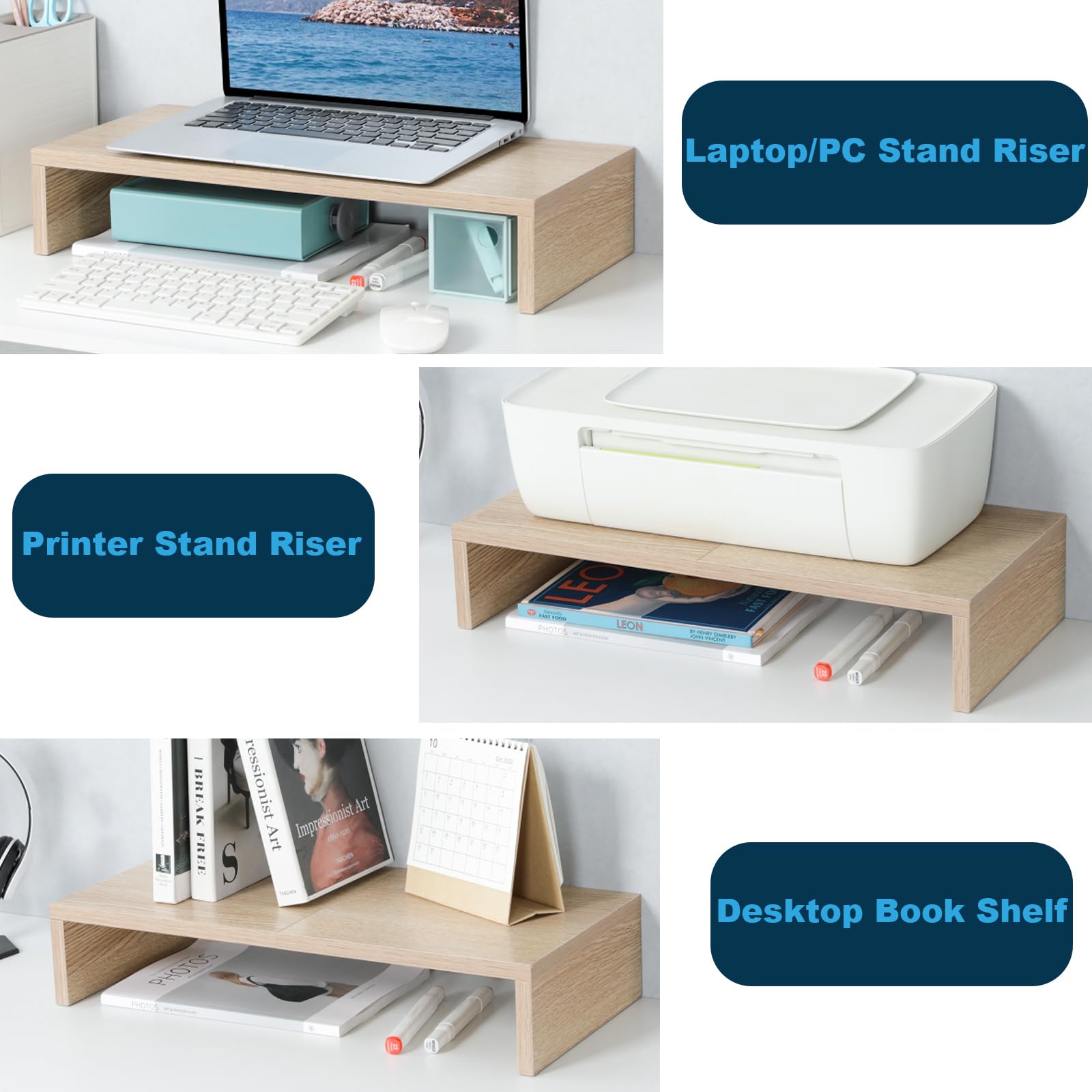 TEAMIX 20 inch Wood Monitor Stand Riser, Wooden Desktop Stand Shelf, Maple