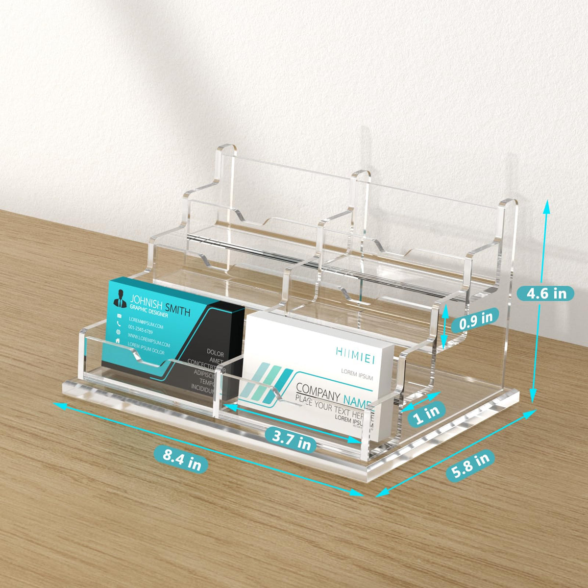 HIIMIEI Acrylic Business Card Display, Multiple Card Holder for Office, Home, Restaurant - 8 Slot