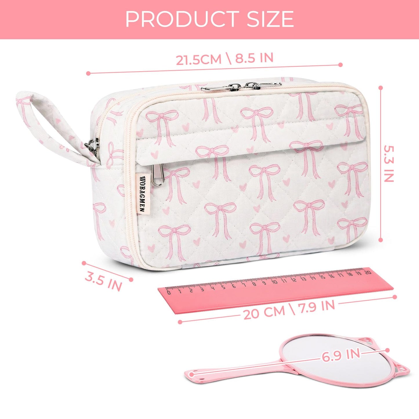 WOBAGMEN Quilted Pencil Pouch for Girls Women, Large Pencil Case Pouch with Compartments Cute