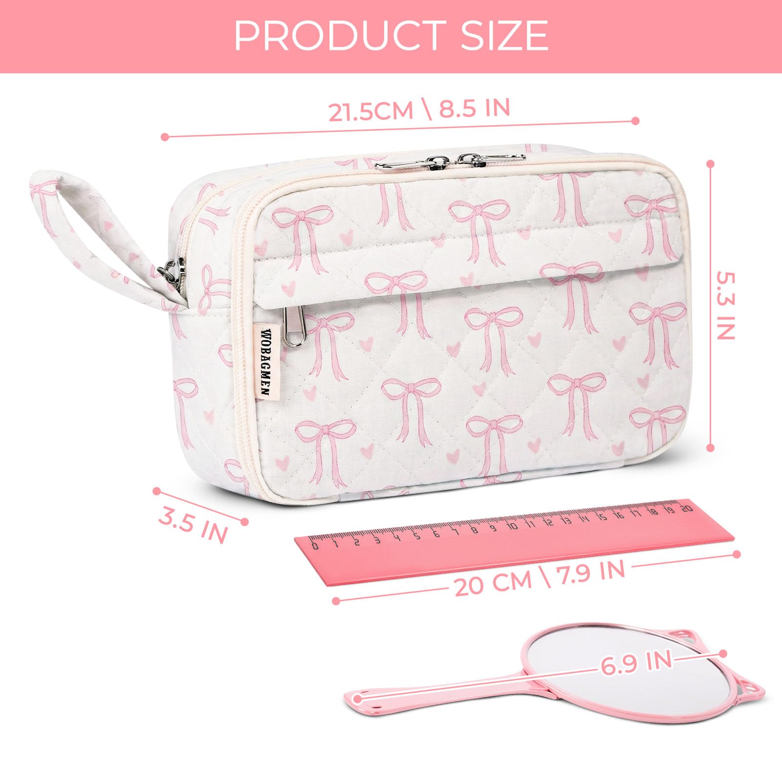 WOBAGMEN Quilted Pencil Pouch for Girls Women, Large Pencil Case Pouch with Compartments Cute