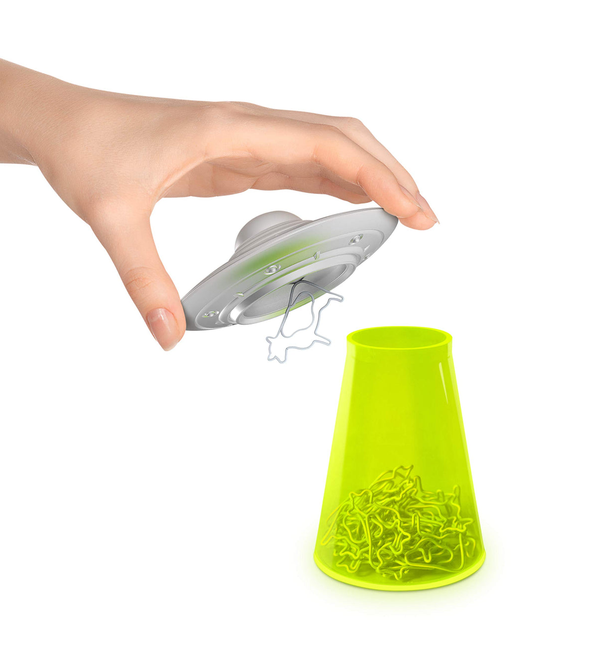 Genuine Fred Filing Saucer Paperclip Dispenser UFO Holder with Cow Paperclips, Space Themed Desktop