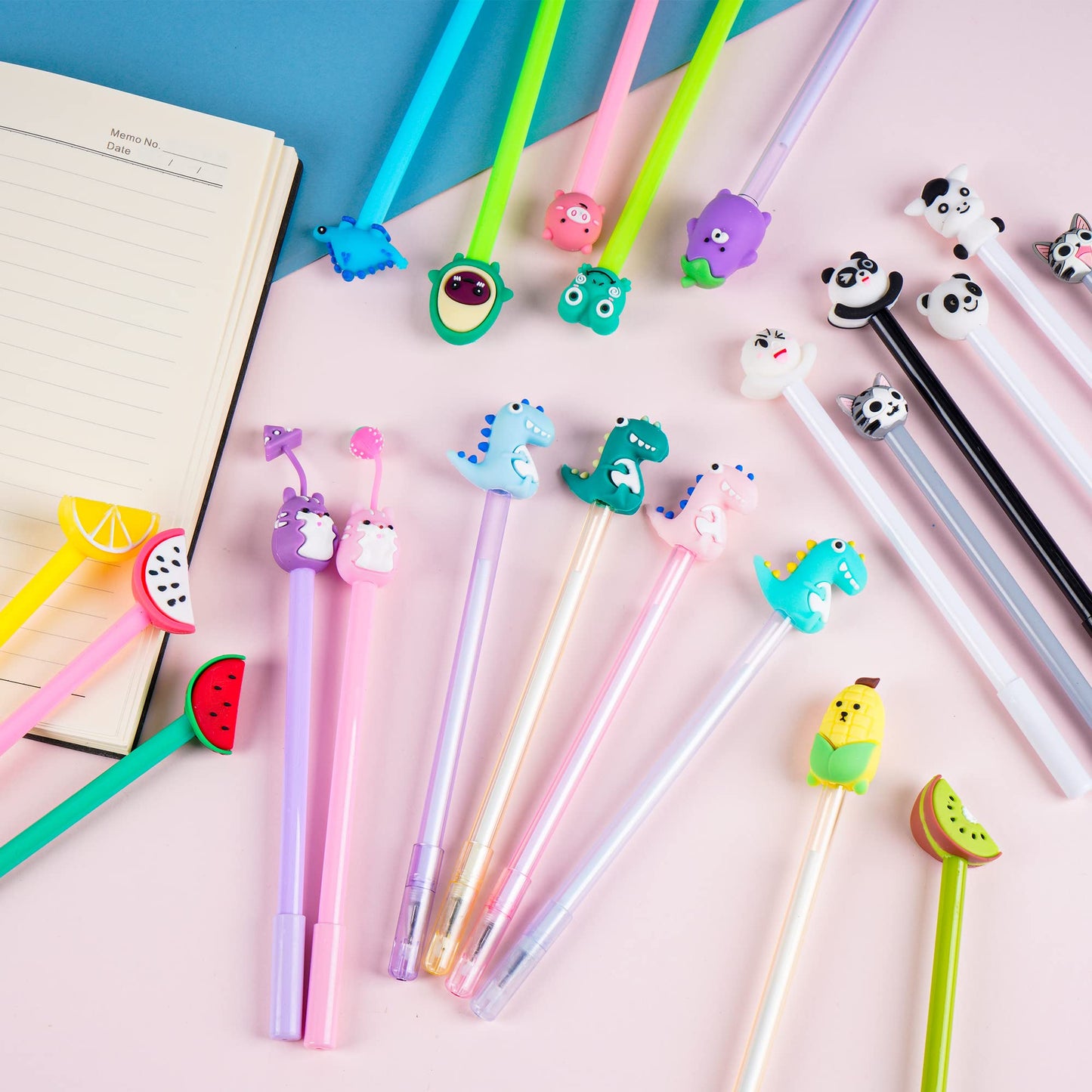 SAIWEILAI ONLINE 100 Pieces Kawaii Pens Cartoon Fun Pens Cute Animal Dinosaur Pen Black Gel Ink
