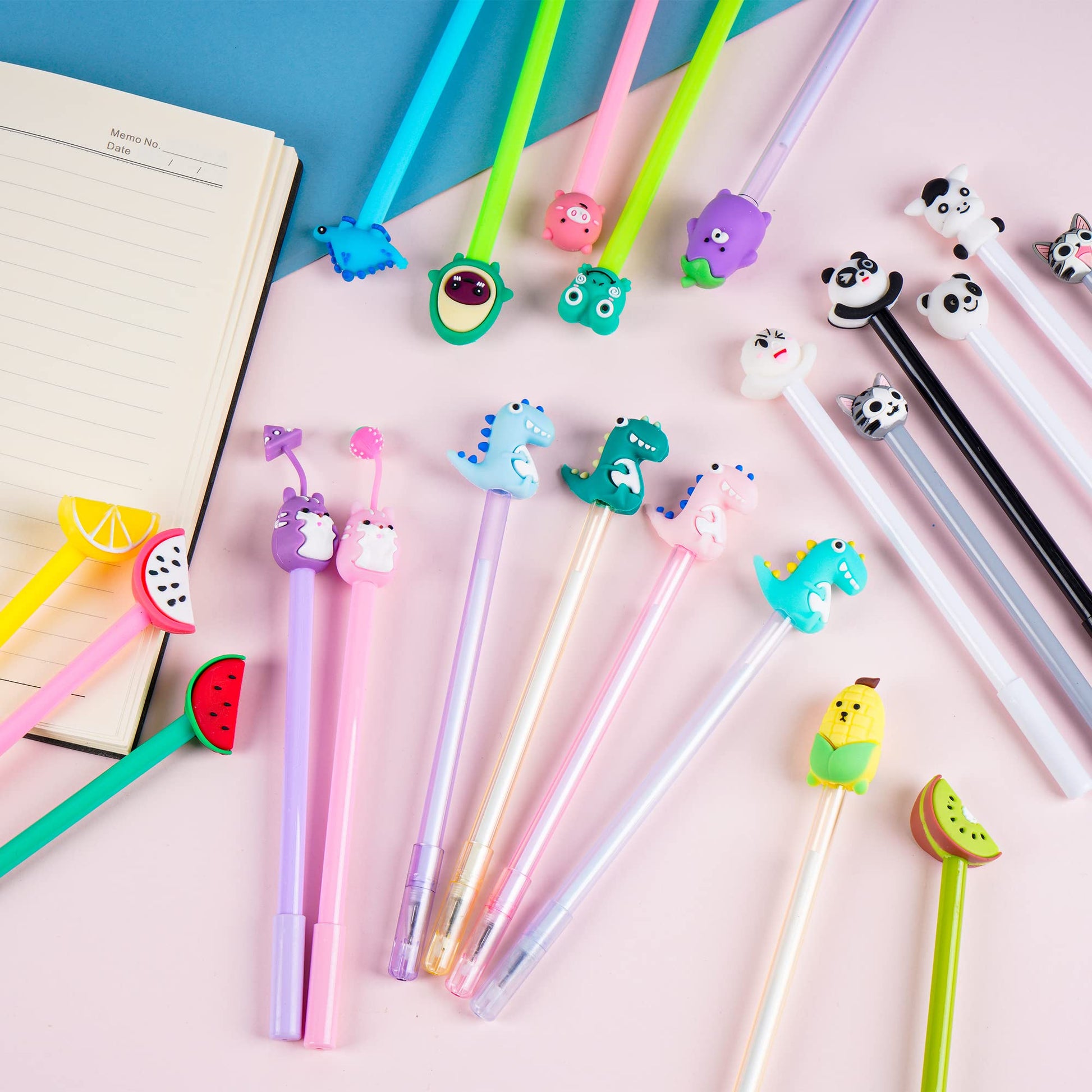 SAIWEILAI ONLINE 100 Pieces Kawaii Pens Cartoon Fun Pens Cute Animal Dinosaur Pen Black Gel Ink