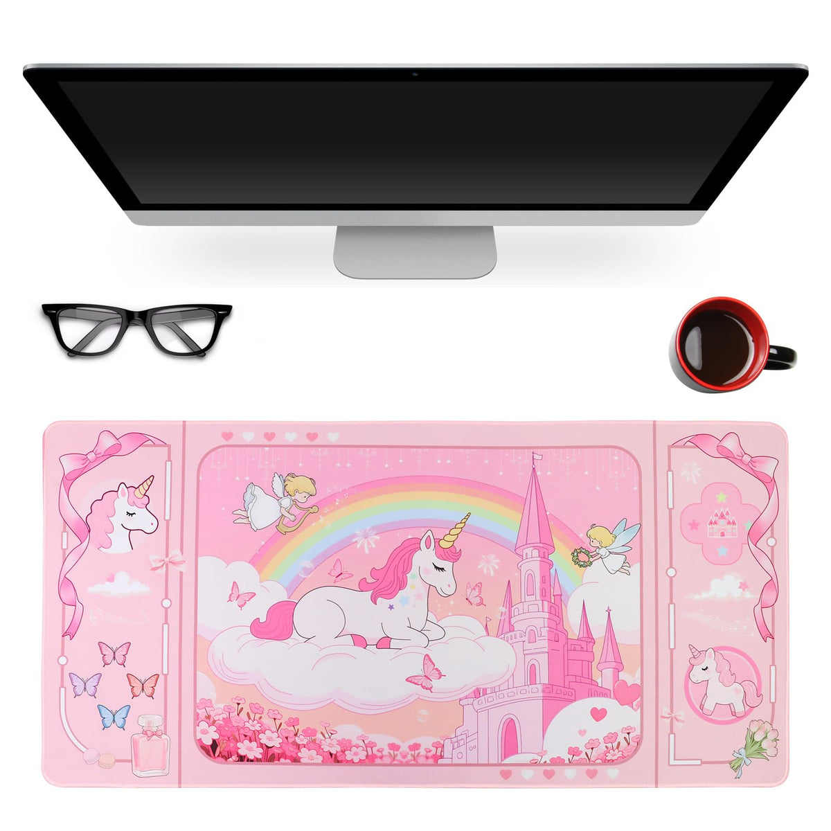 PERFECTSIGHT Cute Unicorn Desk Pad Kawaii Dream Desk Mat, Large Gaming Mouse Pad, Funny Deskmat