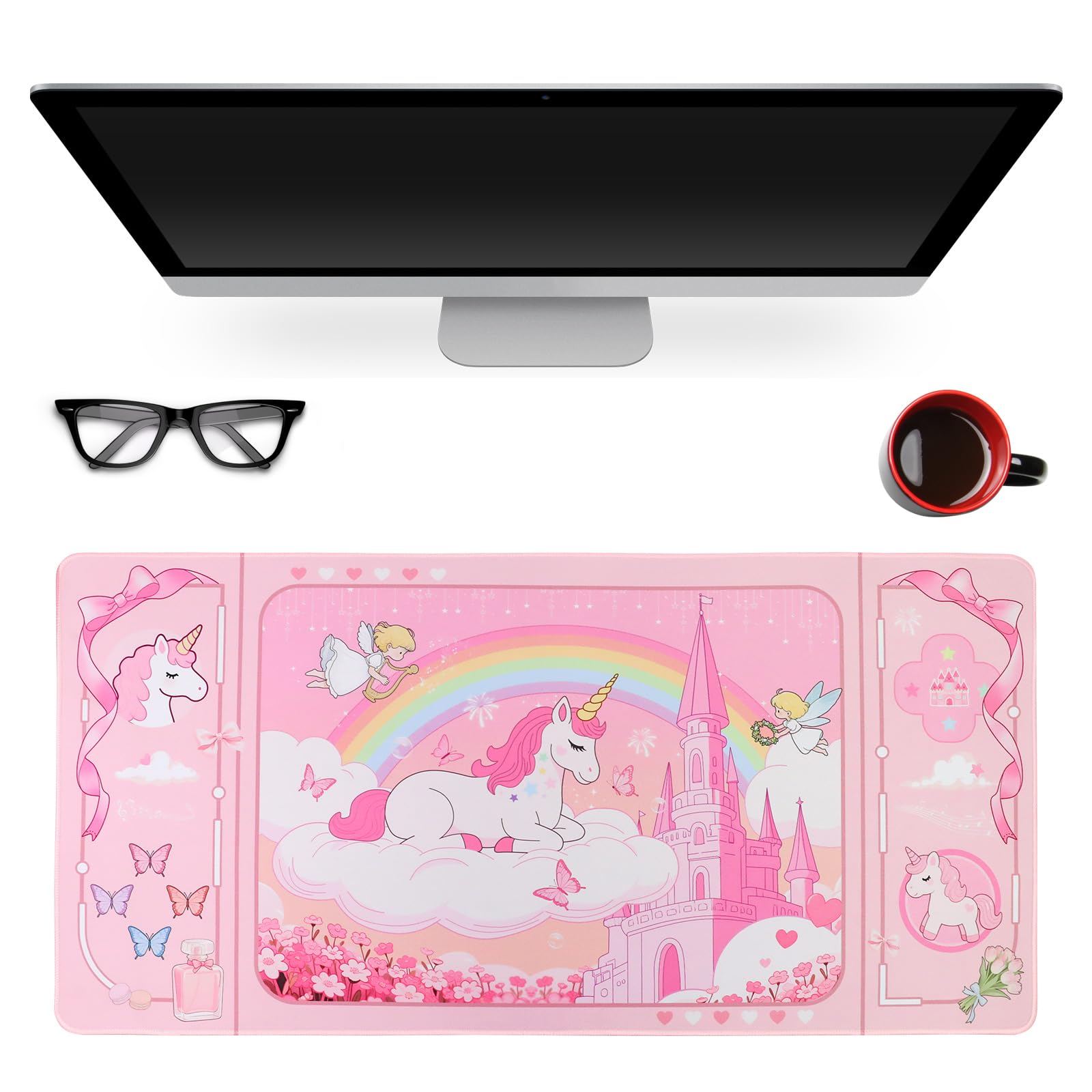PERFECTSIGHT Cute Unicorn Desk Pad Kawaii Dream Desk Mat, Large Gaming Mouse Pad, Funny Deskmat