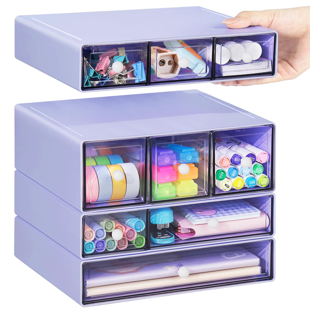 FODIENS Desk Storage Organizer with 9 Drawers, 4 Tiers Stackable Desktop Craft Storage Drawers